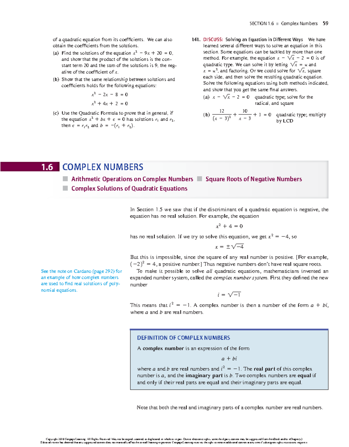 Complex numbers 1 - SECTION 1 Complex Numbers 59 of a quadratic ...