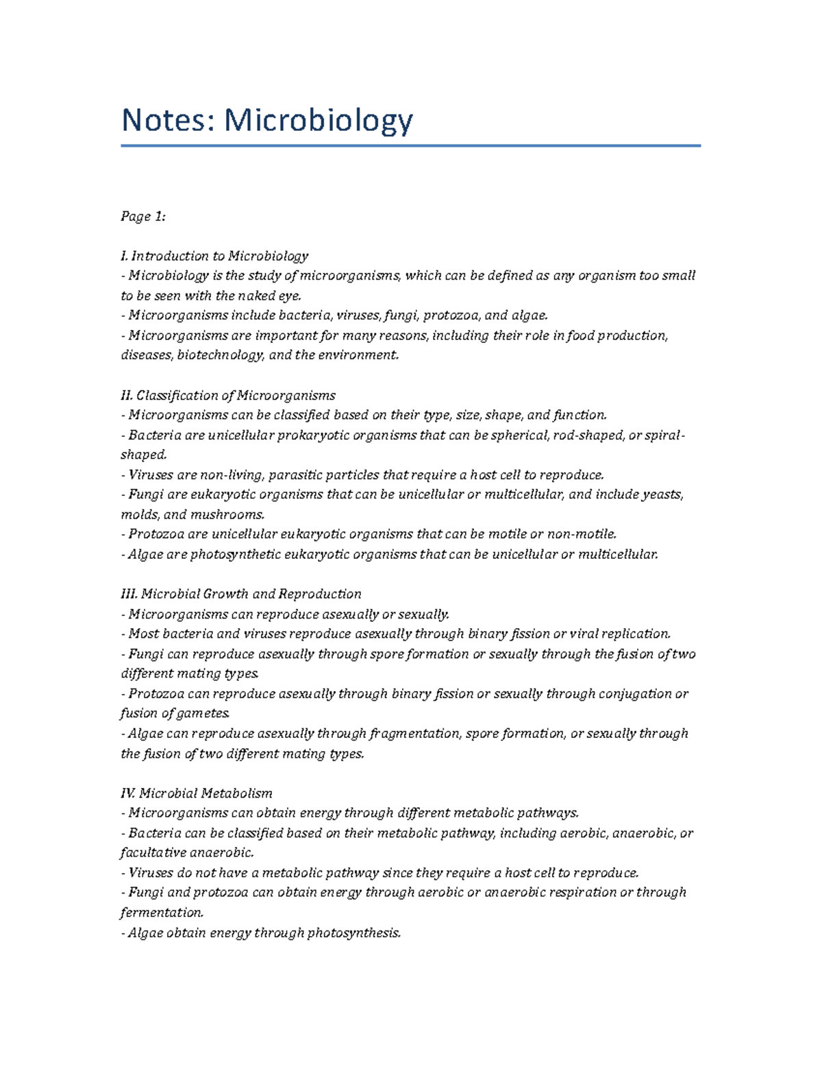 Microbiology Lecture Notes - Notes: Microbiology Page 1: I ...