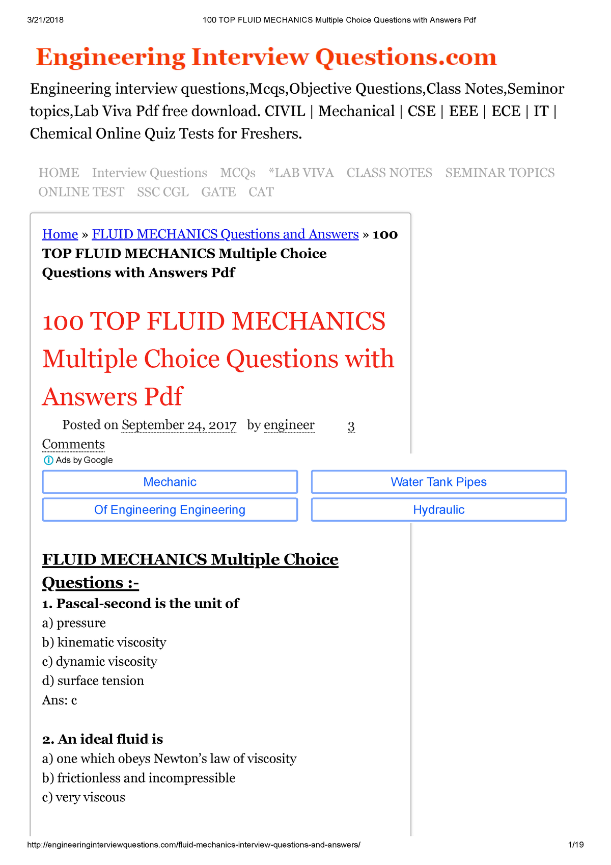 Introduction To Engine MCQ [Free PDF] - Objective Question Answer