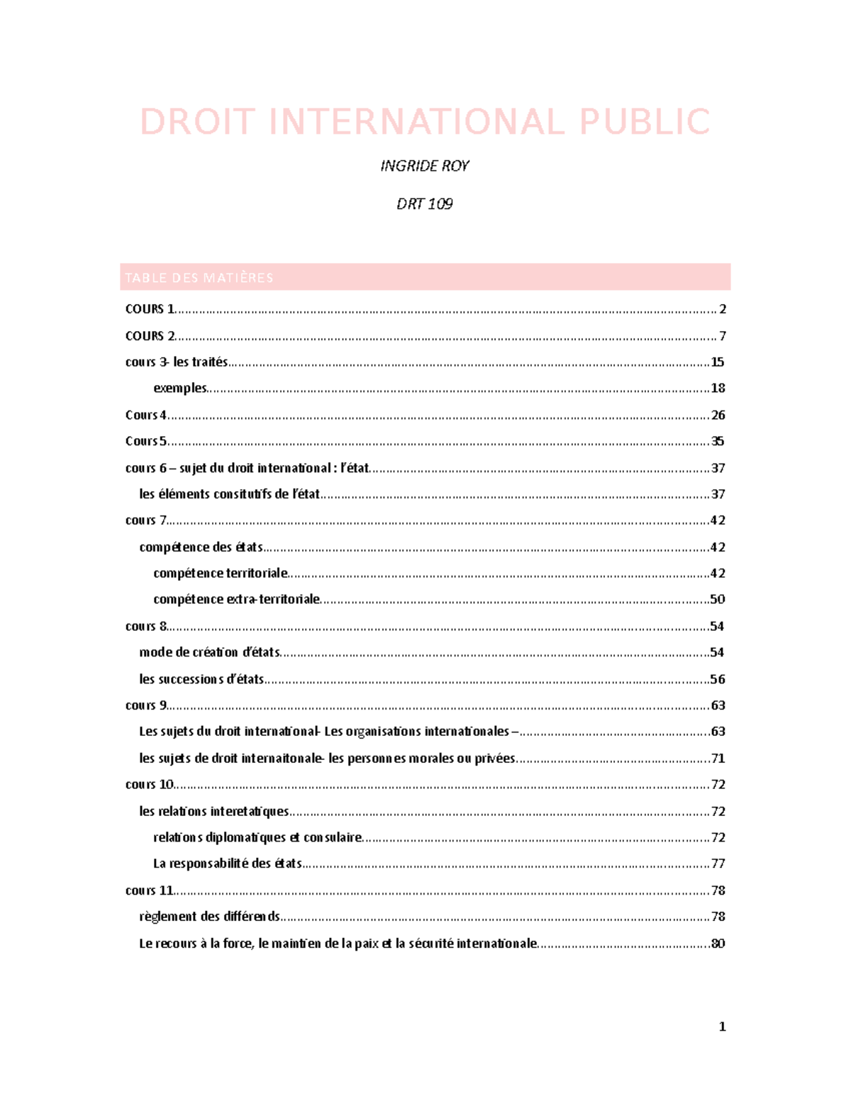 Notes de cours - DROIT INTERNATIONAL PUBLIC - _DRT INGRIDE ROY_ COURS ...