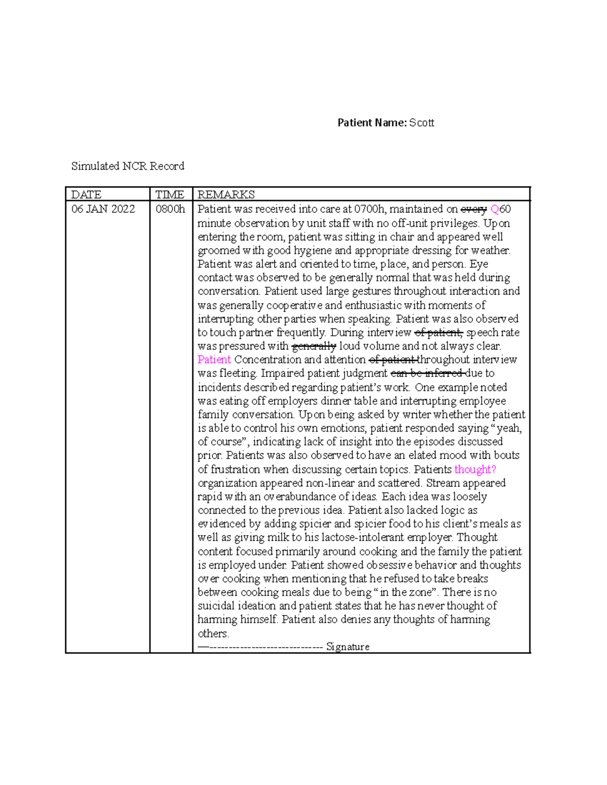 Abscatt Case Studies - Patient Name:Scott Simulated NCR Record DATE ...