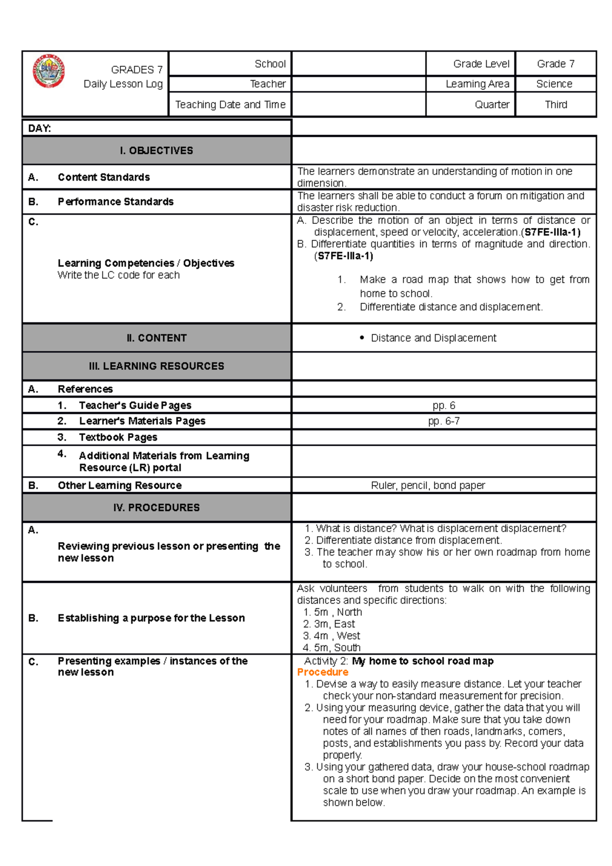 DLL Template G7 Q3 lesson 3 - GRADES 7 School Grade Level Grade 7 Daily ...