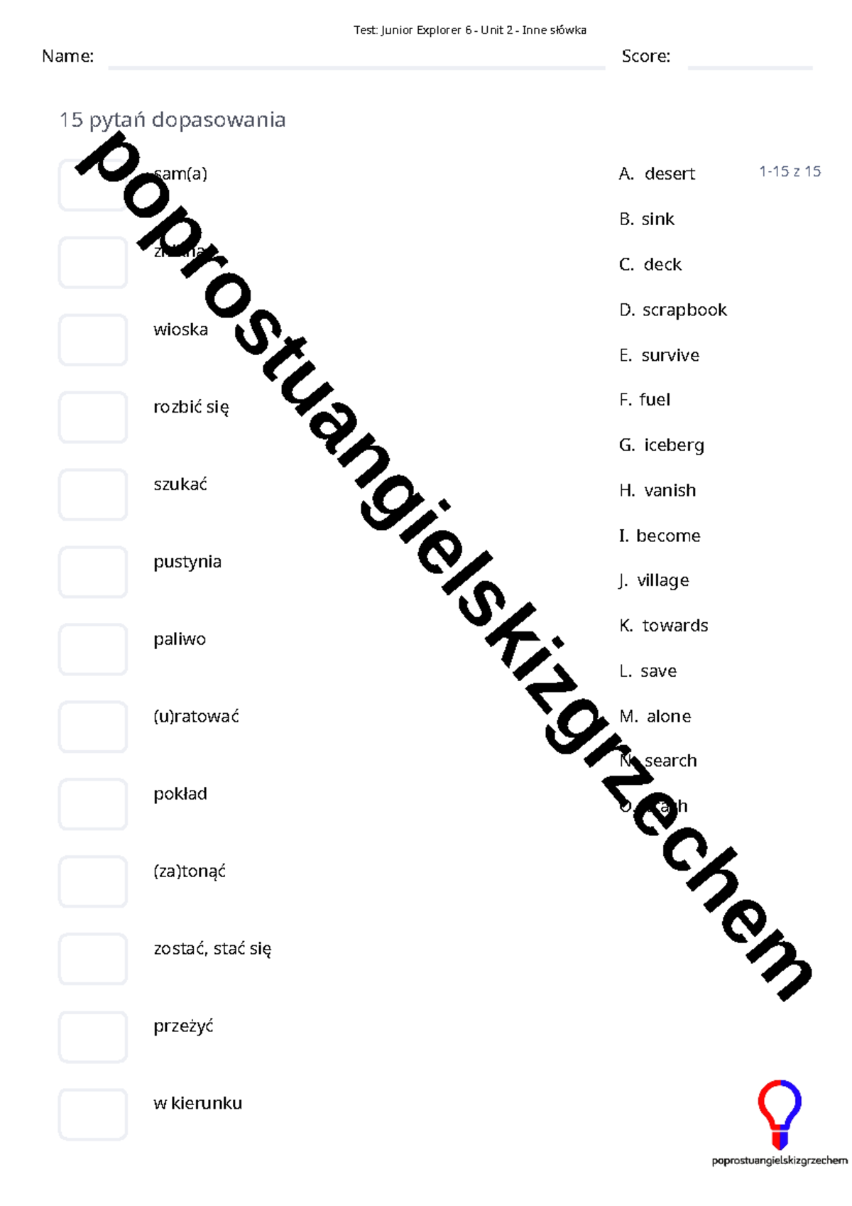 Test -Junior-Explorer-6-Unit-2-przyklady - Test: Junior Explorer 6