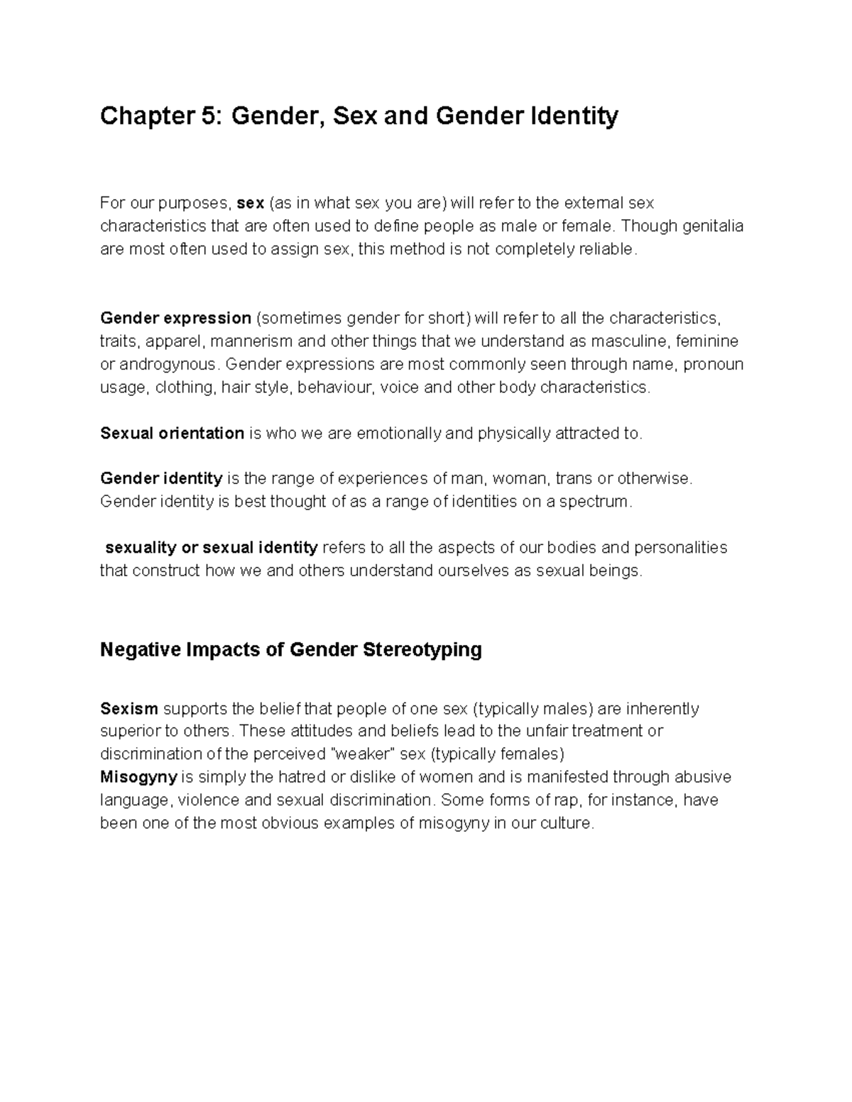 Chapter 5 Gender, Sex and Gender Identity - Chapter 5: Gender, Sex and ...