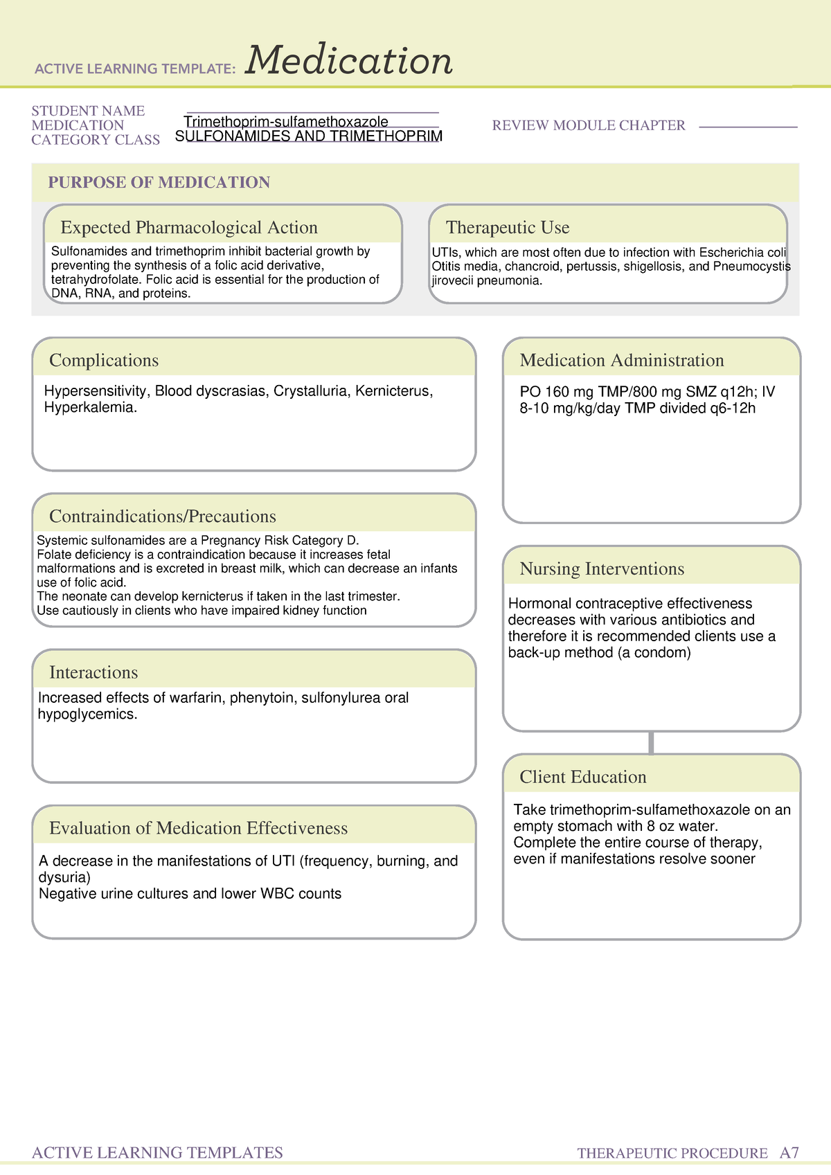 Trimethoprimsulfamethoxazole Medication MAN112 Studocu