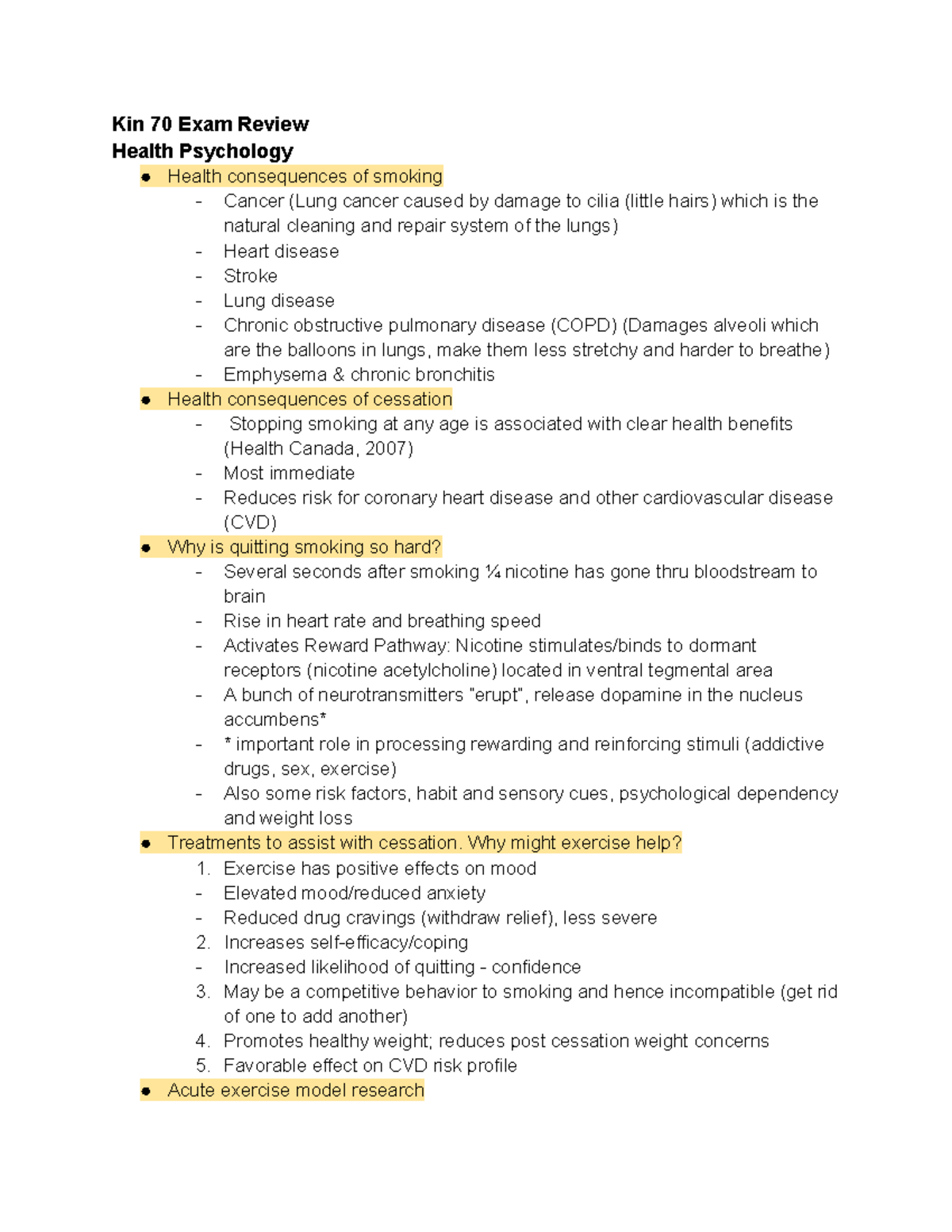 Kin 1070 Exam Review - Kin 70 Exam Review Health Psychology Health ...