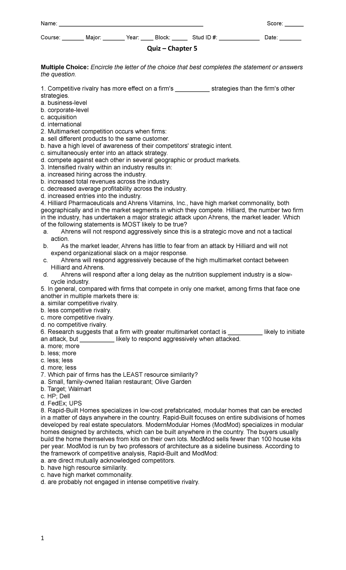 SM Quiz 5 - Chapter Quiz - Name ...