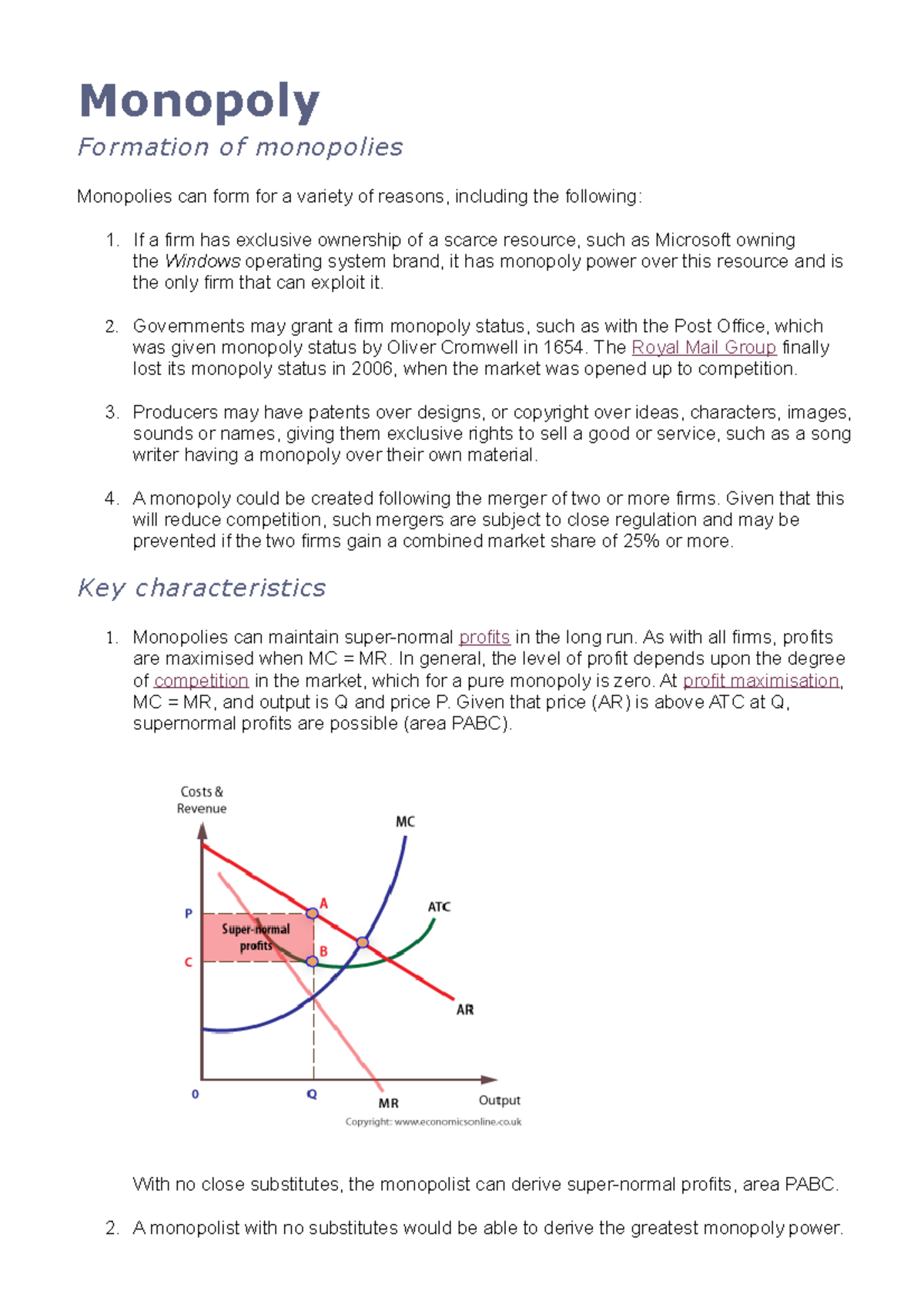 Exam pratice Economics - Monopoly Formation of monopolies Monopolies ...