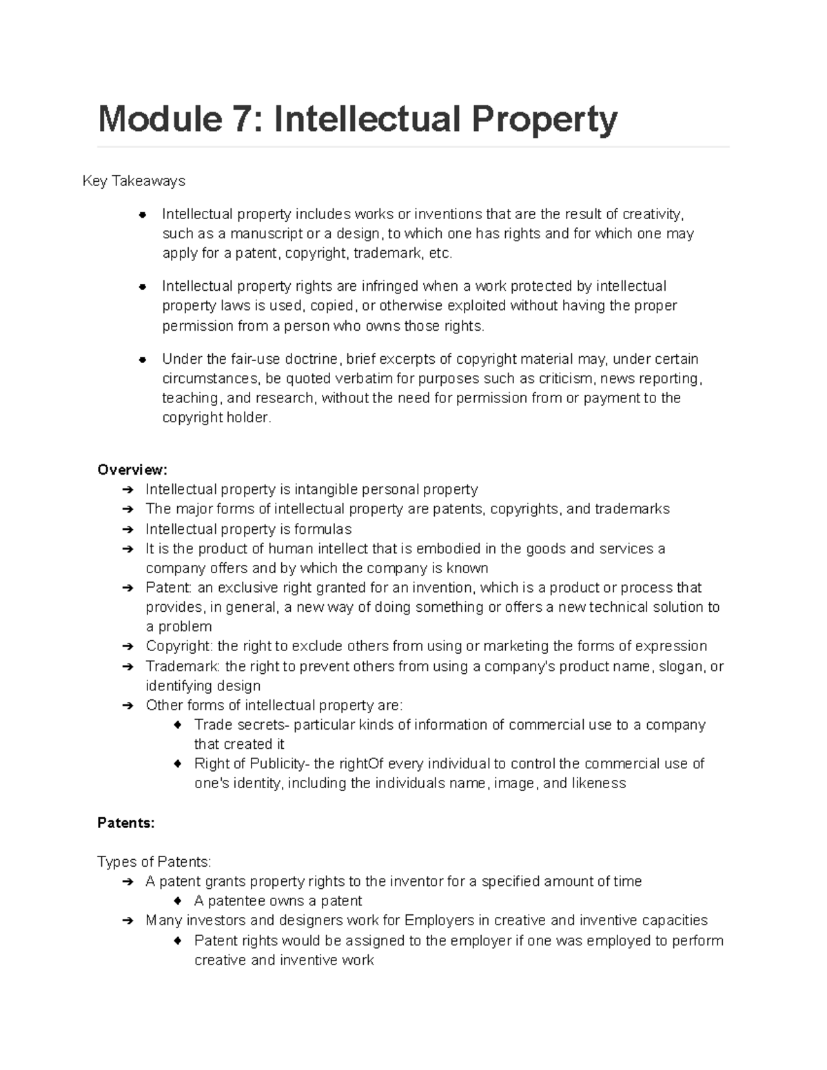 Module 7 Intellectual Property - Module 7: Intellectual Property Key ...