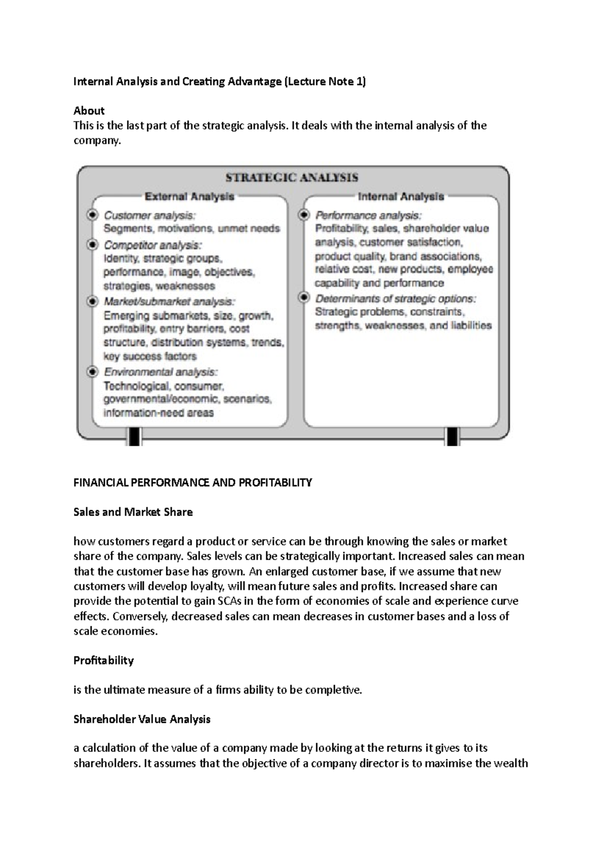 Internal Analysis and Creating Advantage L1 - It deals with the ...