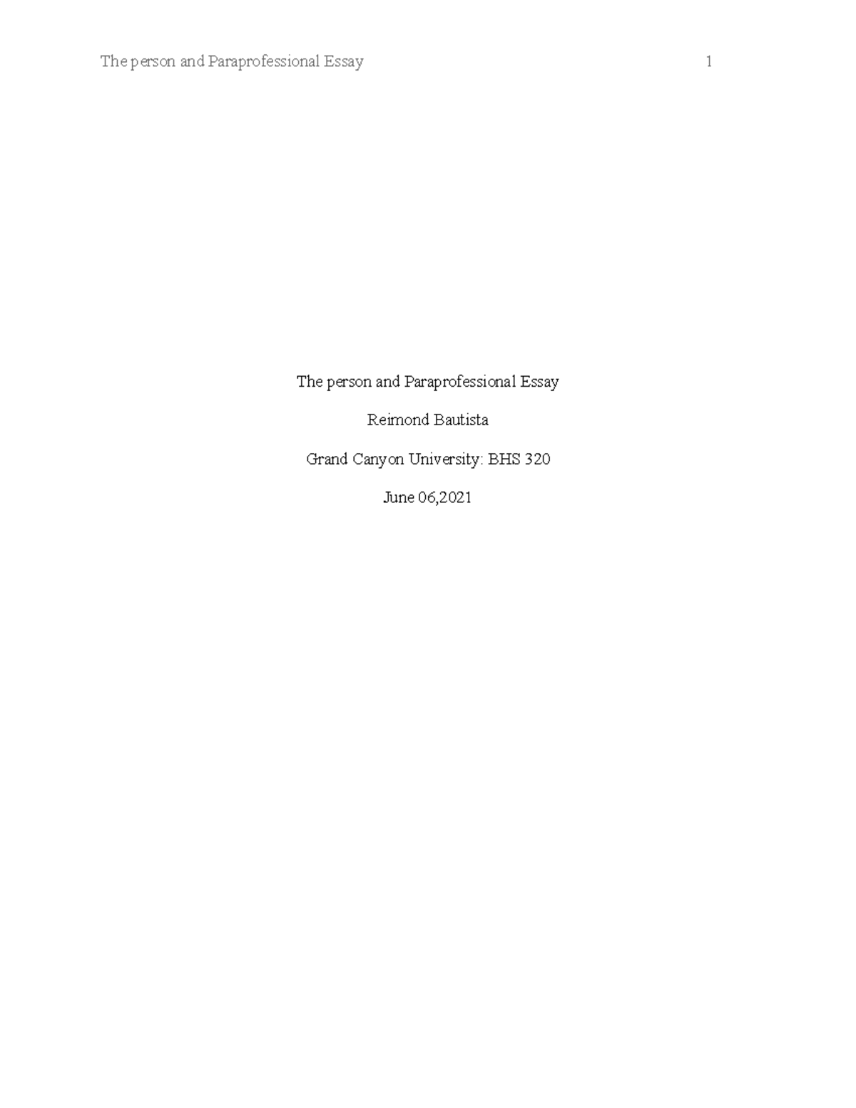 Essay 2 - The Person And Paraprofessional Essay Reimond Bautista Grand 