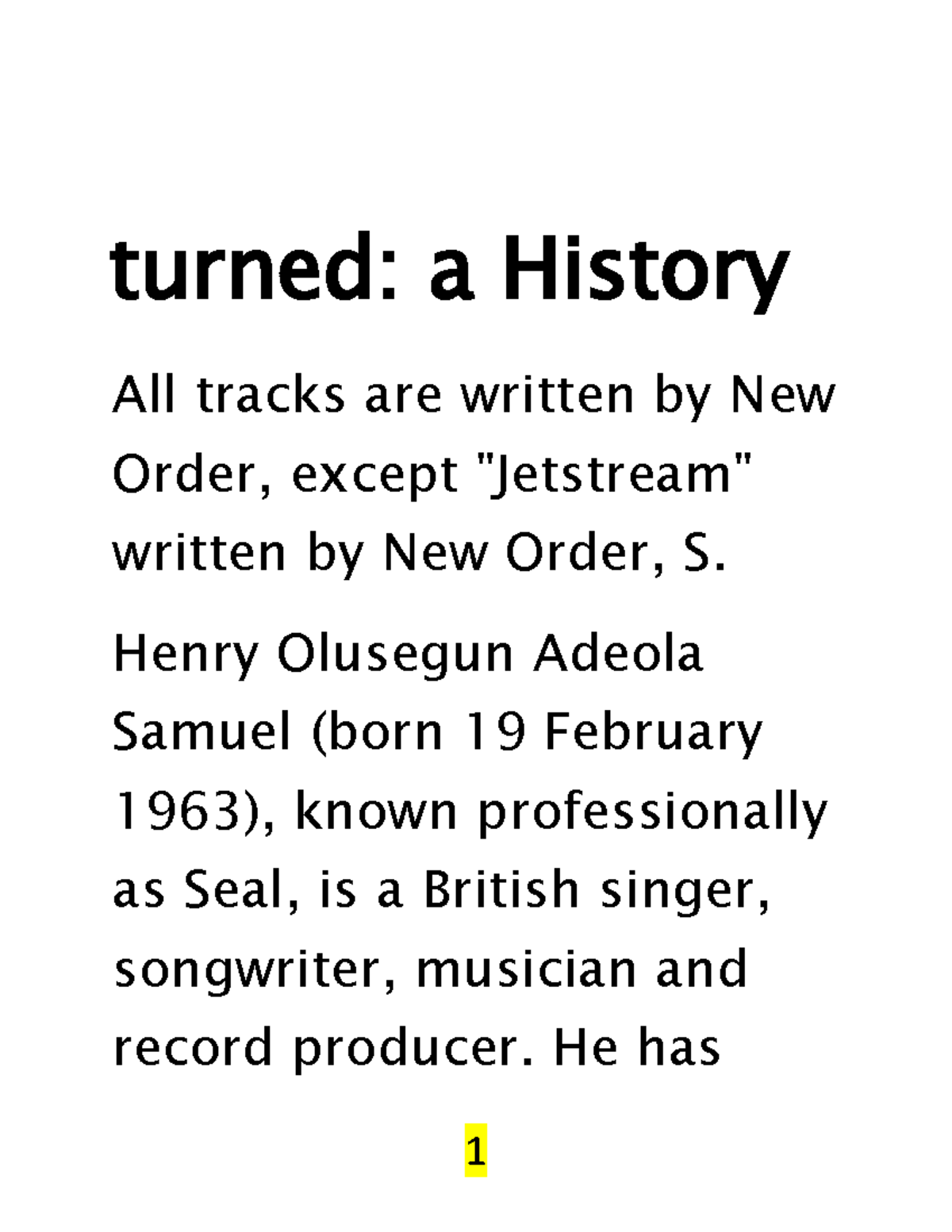 Turned - Just another notes. - turned: a History All tracks are written ...