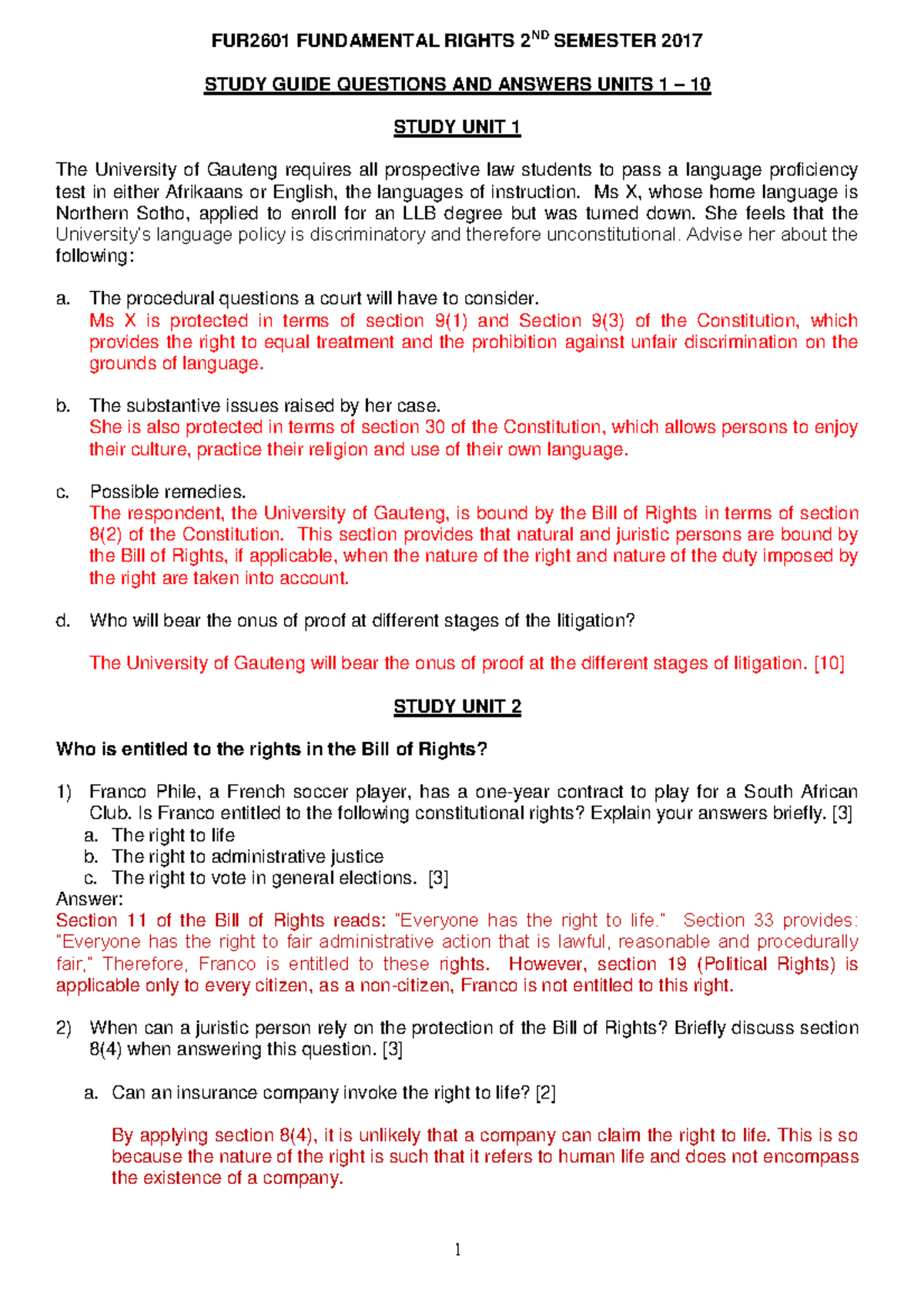 FUR2601 Fundamental Rights 2ND Semester 2017 1 - STUDY GUIDE QUESTIONS ...