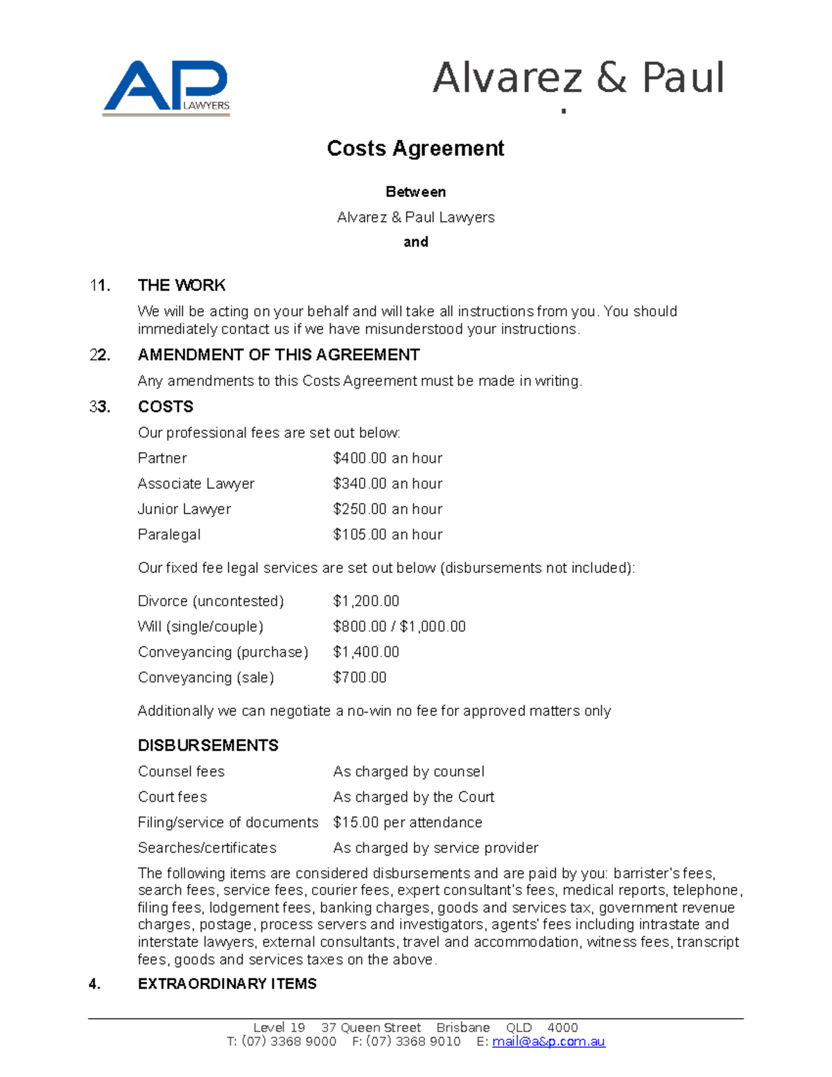 Part 1 Costs Agreement Costs Agreement Between Alvarez & Paul