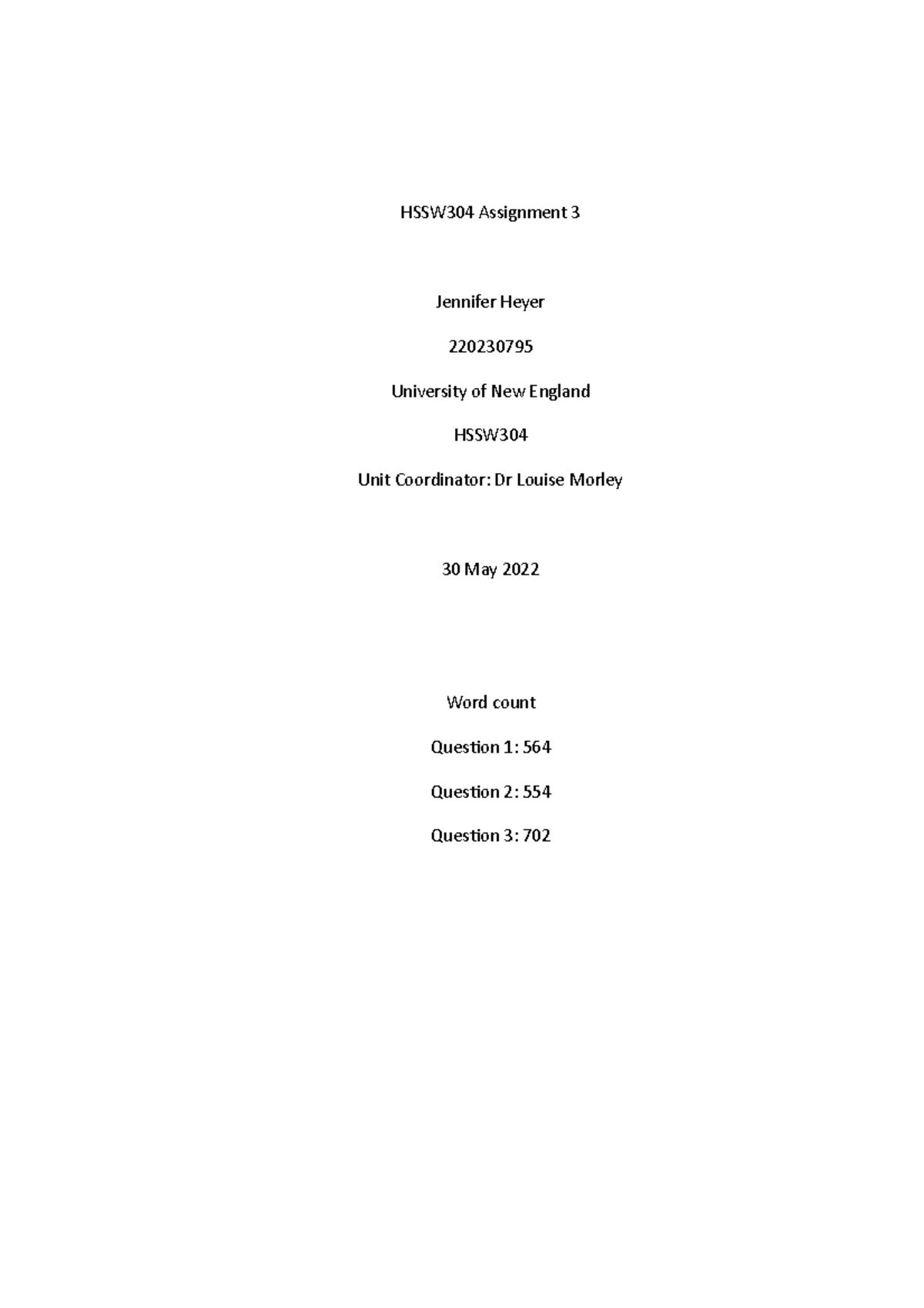 Studocu 2022 A3 HSSW304 44:50 - HSSW304 Assignment 3 Jennifer Heyer ...