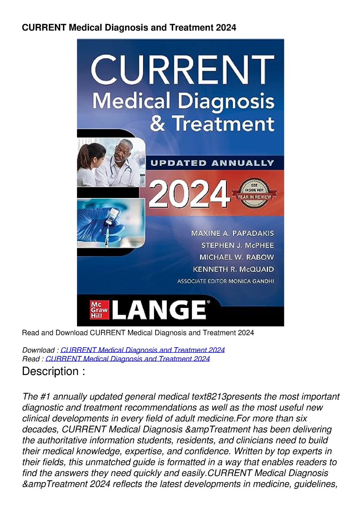 DOWNLOAD/PDF CURRENT Medical Diagnosis And Treatment 2024