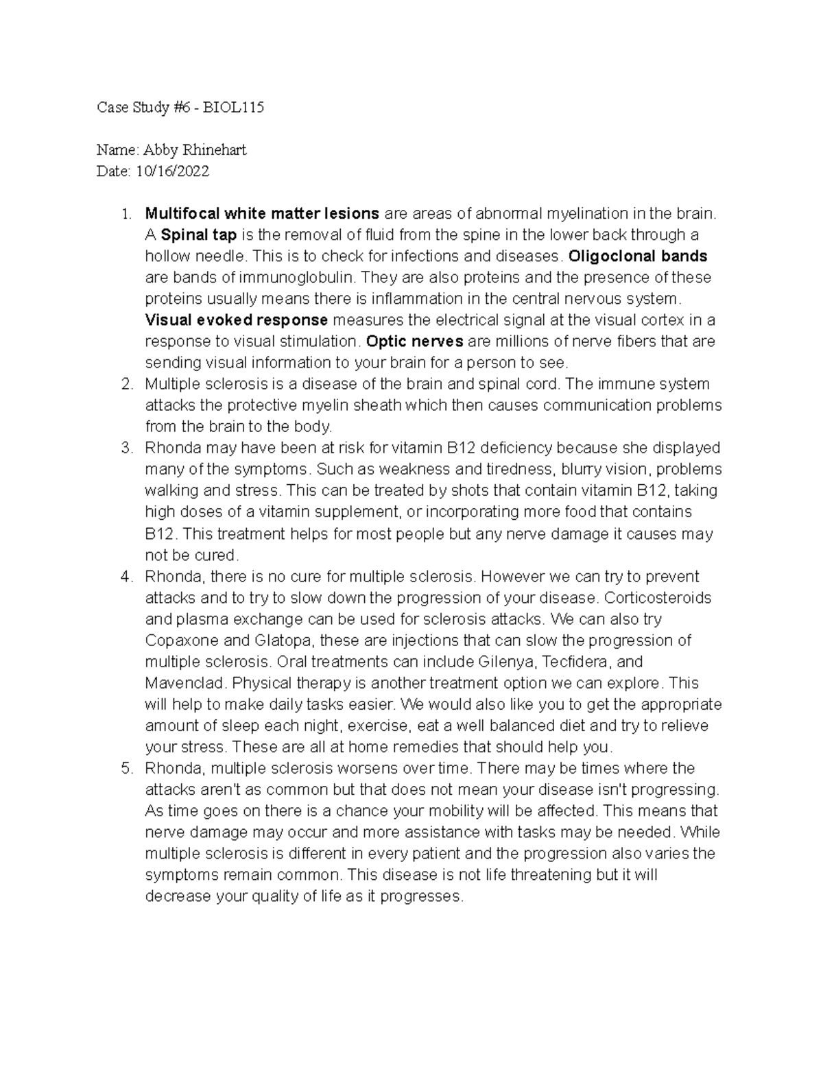 Untitled document13 medical case study Case Study 6 BIOL Name