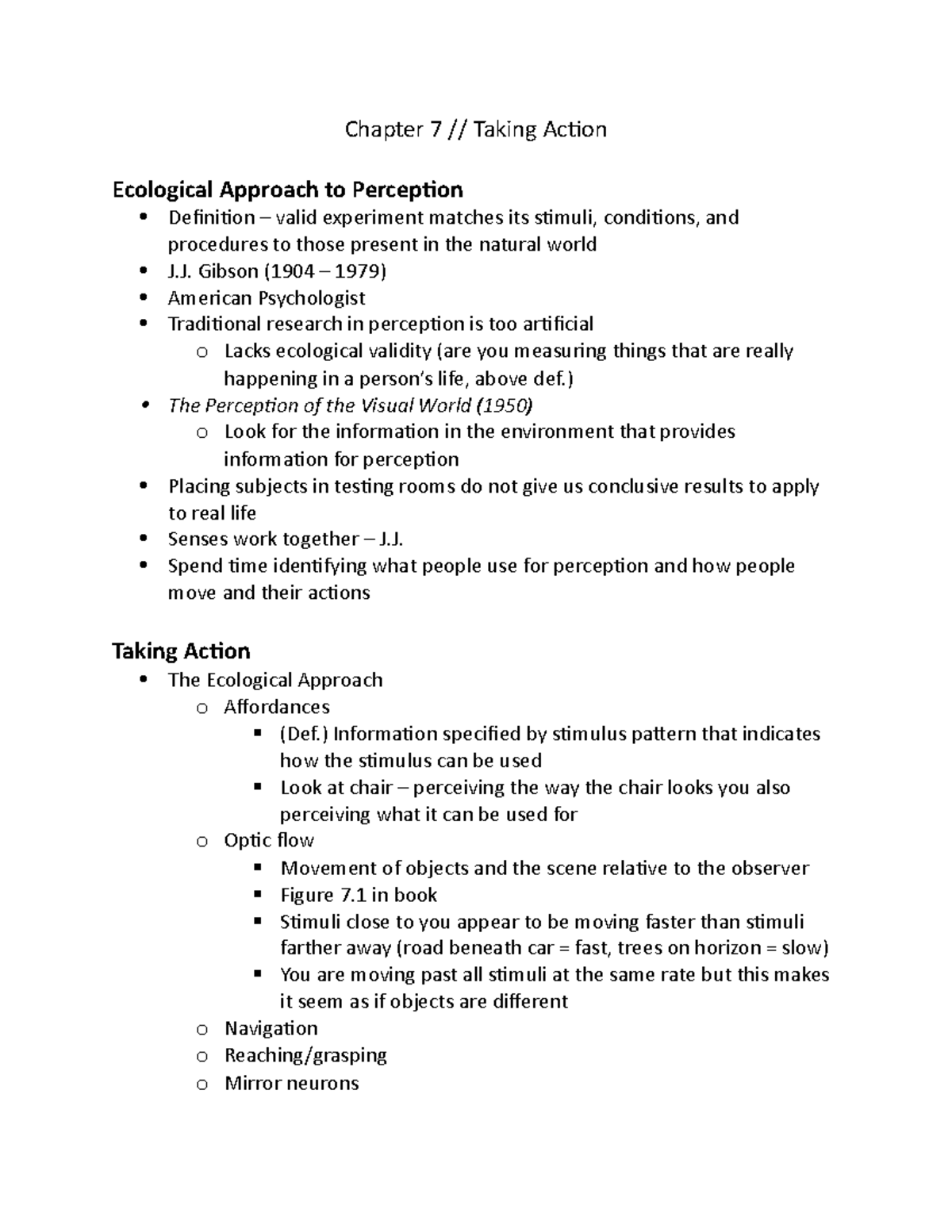 Chapter 7 Notes - Chapter 7 // Taking Action Ecological Approach to ...