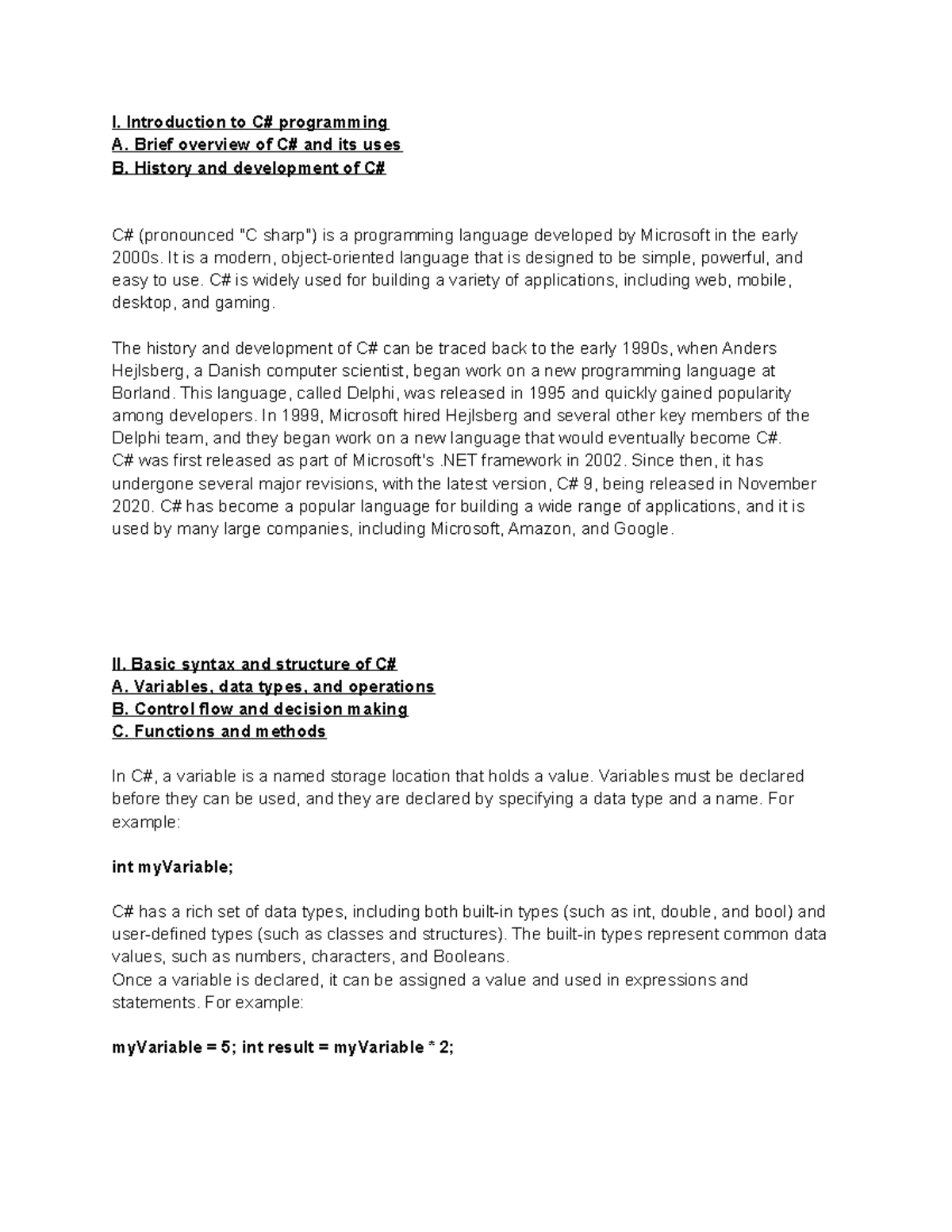 C# Programming pt1 - I. Introduction to C# programming A. Brief ...