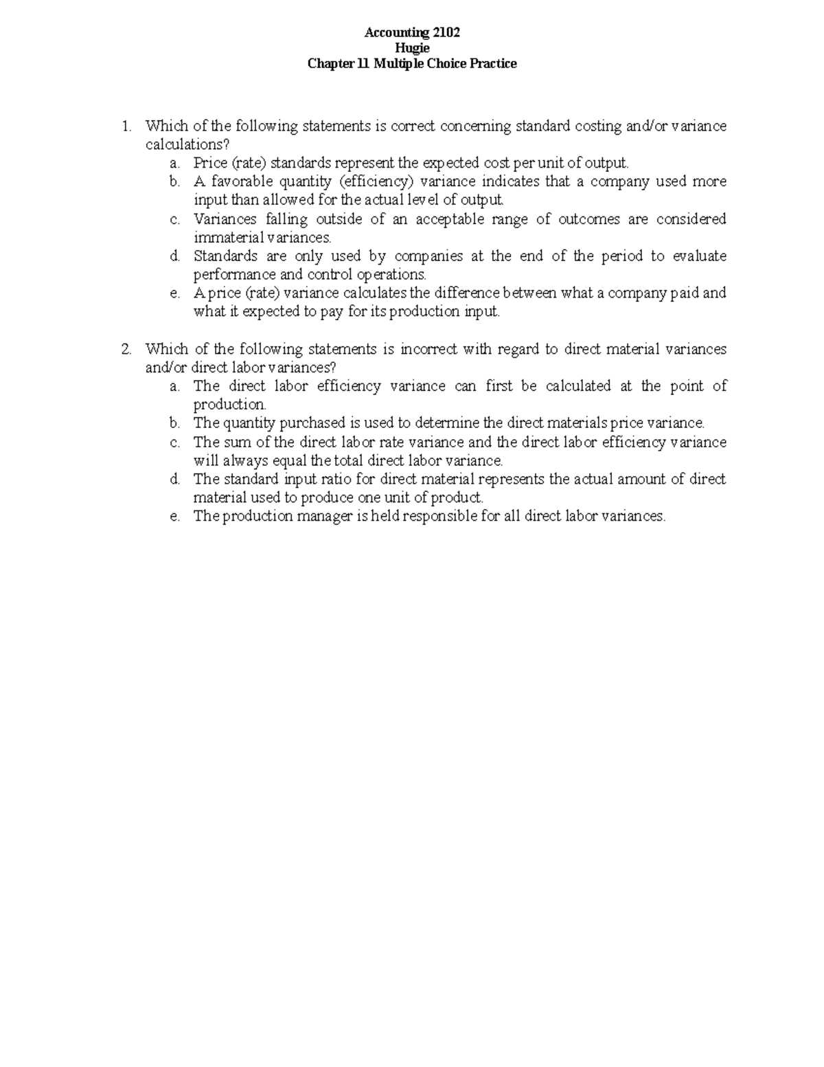 Chapter 11 Multiple Choice Practice - Hugie Chapter 11 Multiple Choice ...