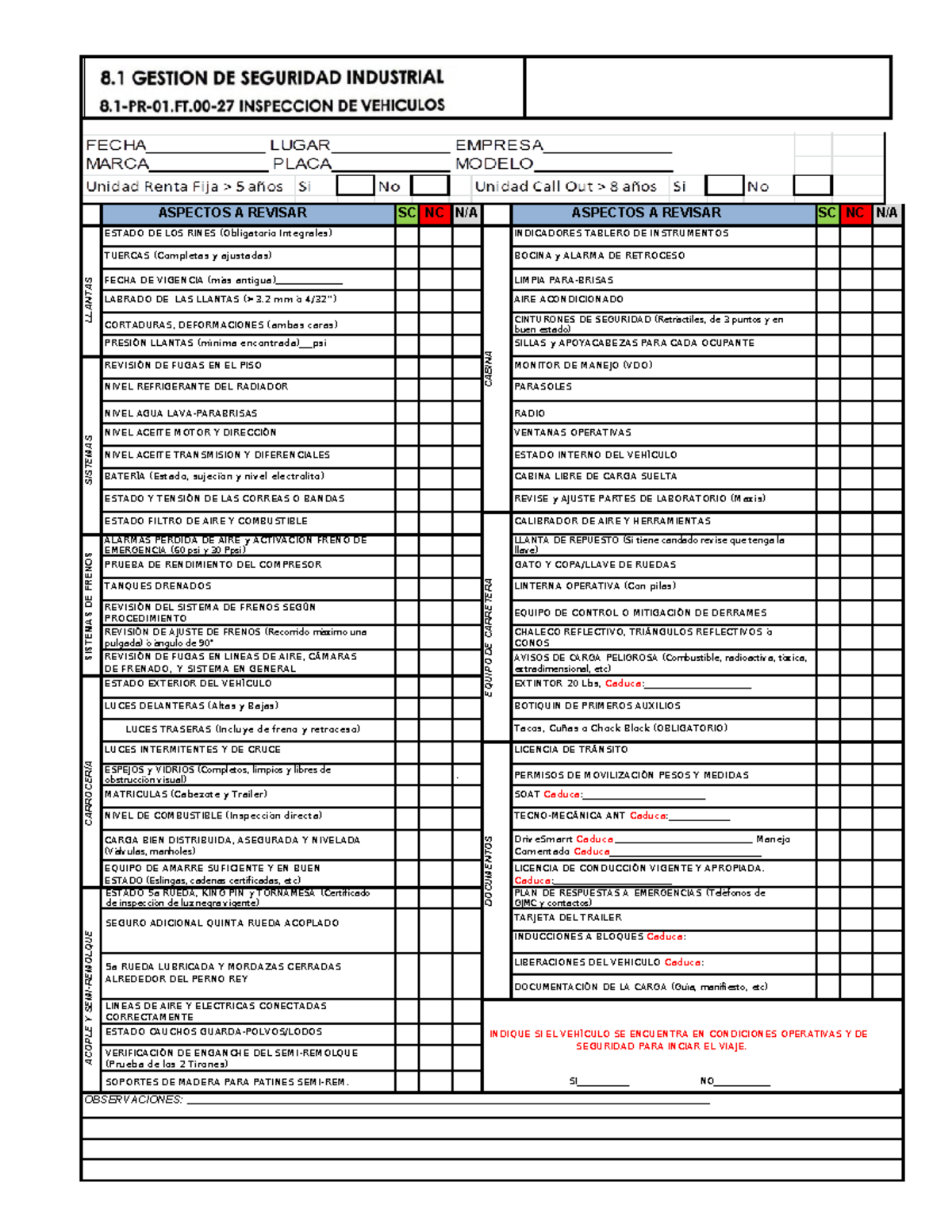 Check LIST SLB Liviano Y Pesado cambiadoo - ASPECTOS A REVISAR SC NC N ...