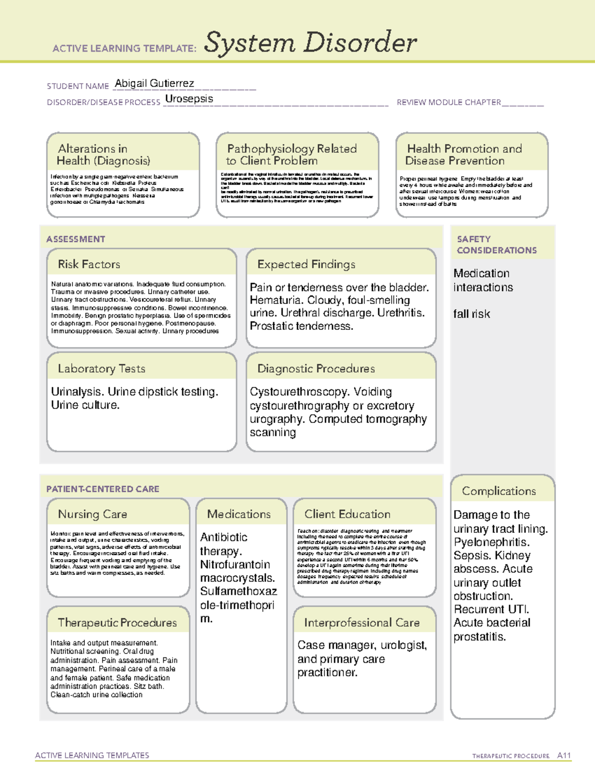 Urosepsis System Disorder - ACTIVE LEARNING TEMPLATES TherapeuTic ...