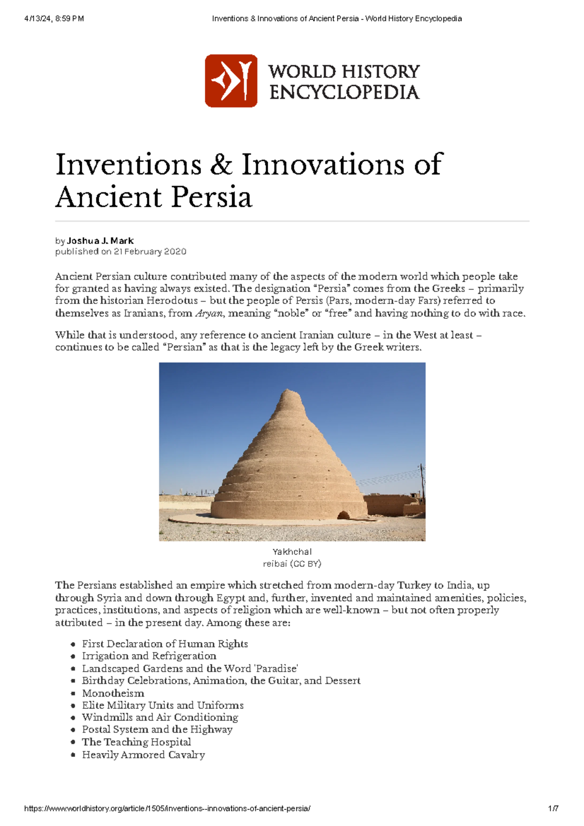 Inventions & Innovations of Ancient Persia - World History Encyclopedia ...