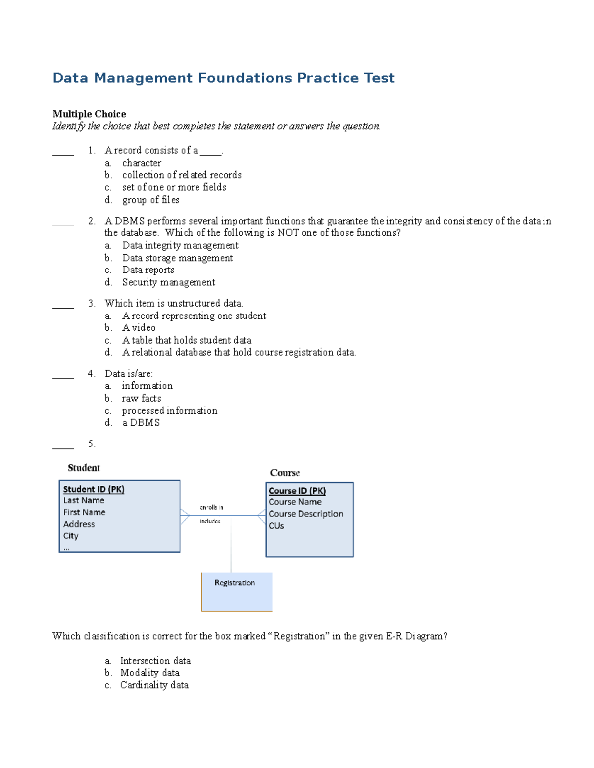 C175 Practice Test With Answer Key 1 - Data Management Foundations ...