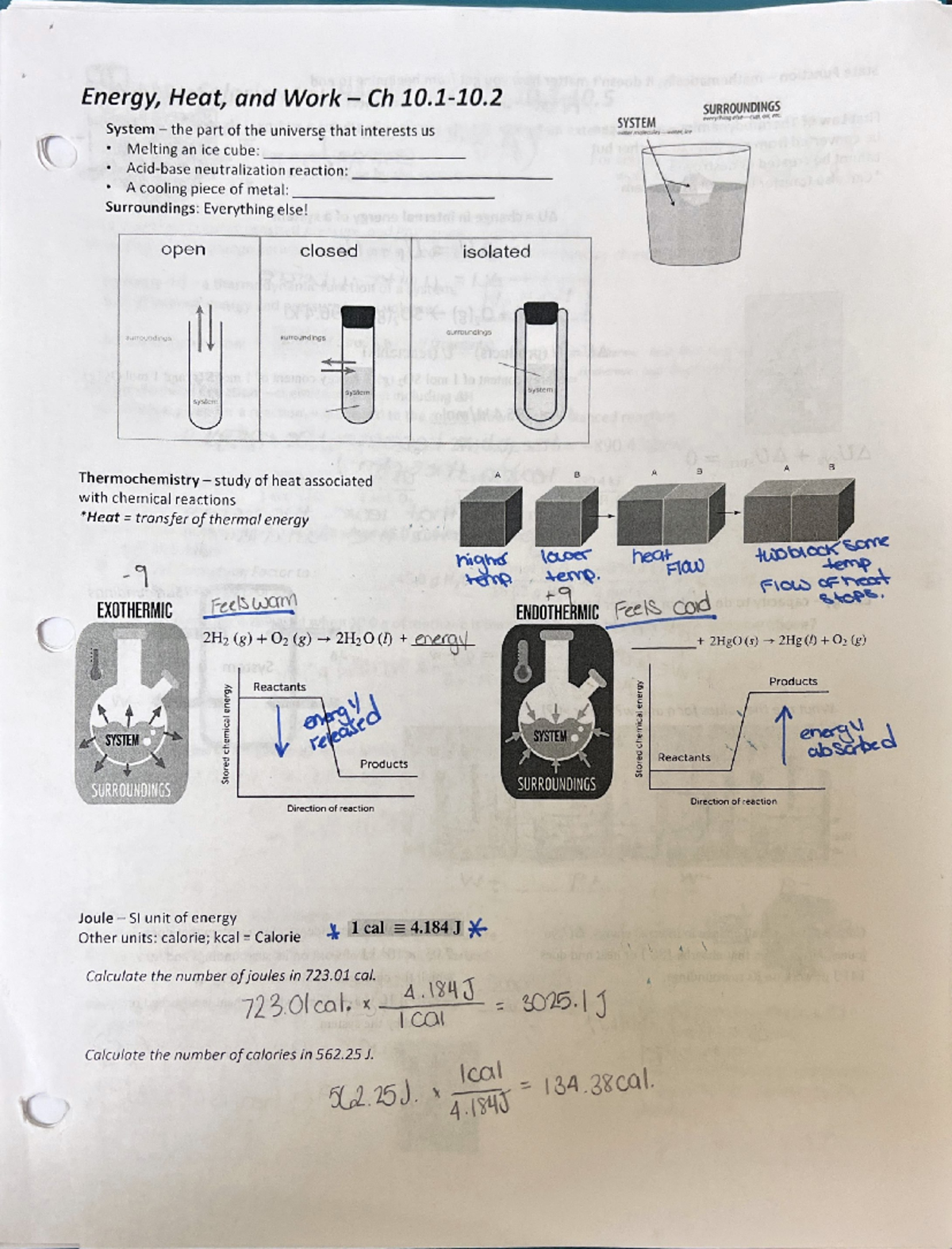 Chapter 10 - notes - Energy, Heat, and Work Ch SURROUNDINGS SYSTEM ...