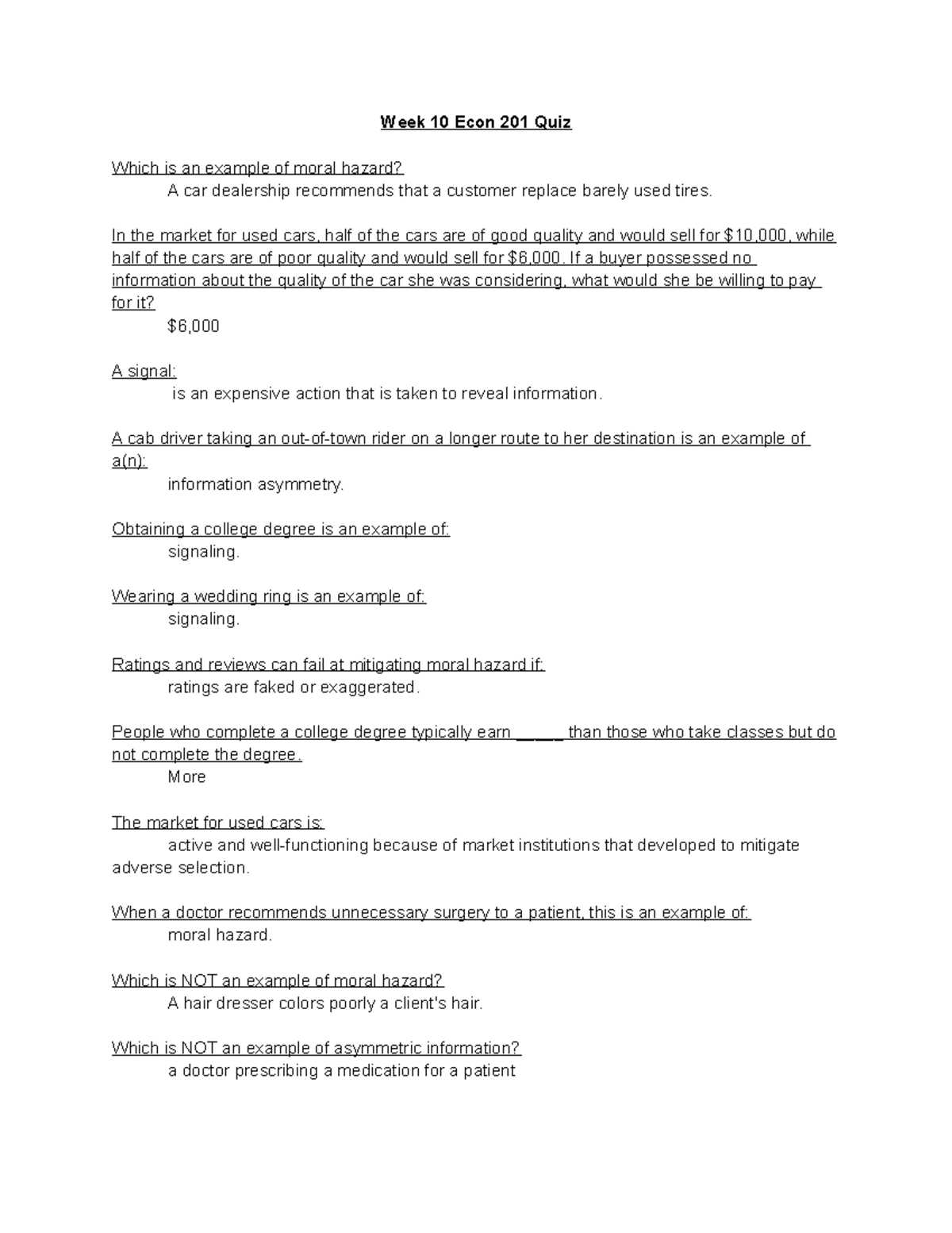 Week 10.2 Econ 201 Quiz - Week 10 Continued Notes And Class Questions ...