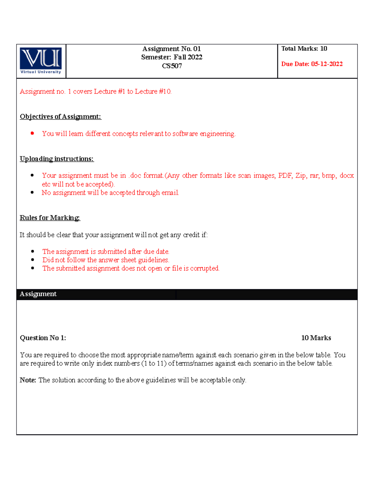 Fall 2022 CS507 1 - Assignment No. 01 Semester: Fall 2022 CS Total ...