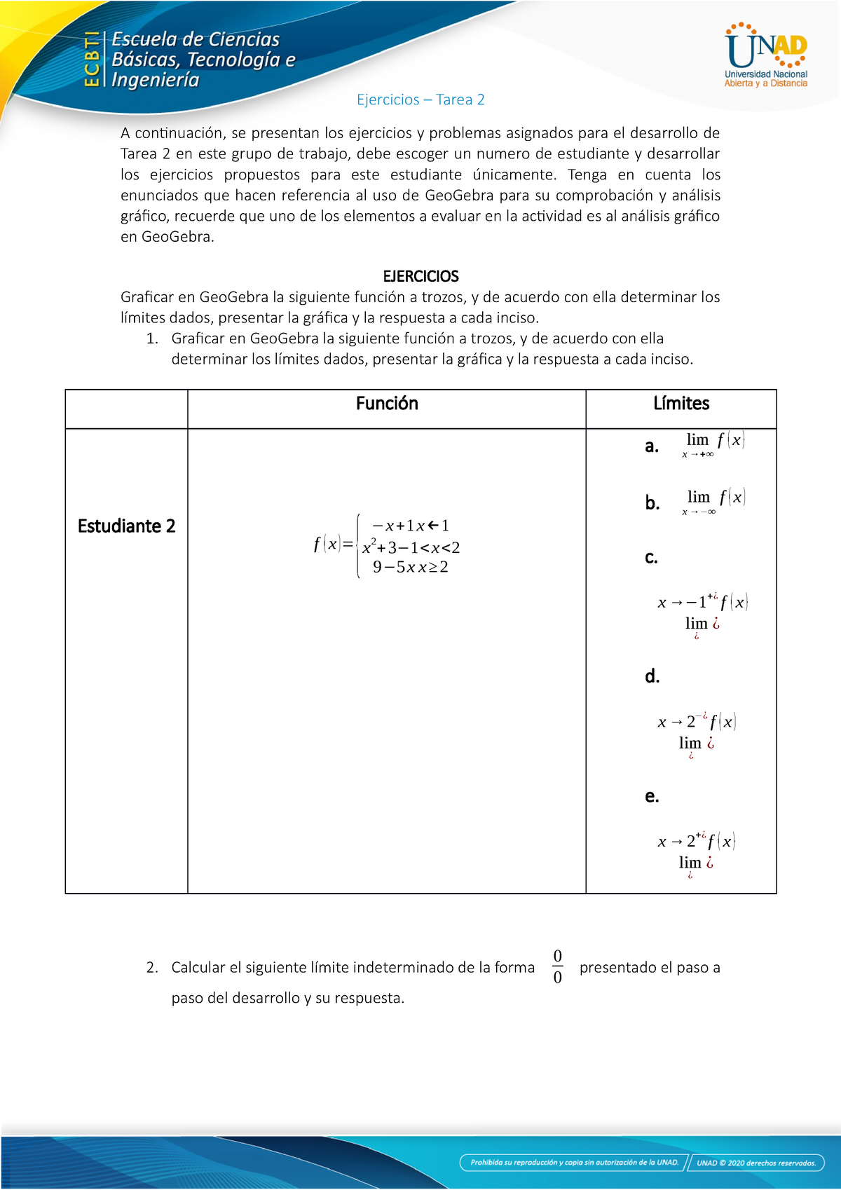 Ejercicios Tarea 2 B Calculo Diferencial - UNAD - Studocu