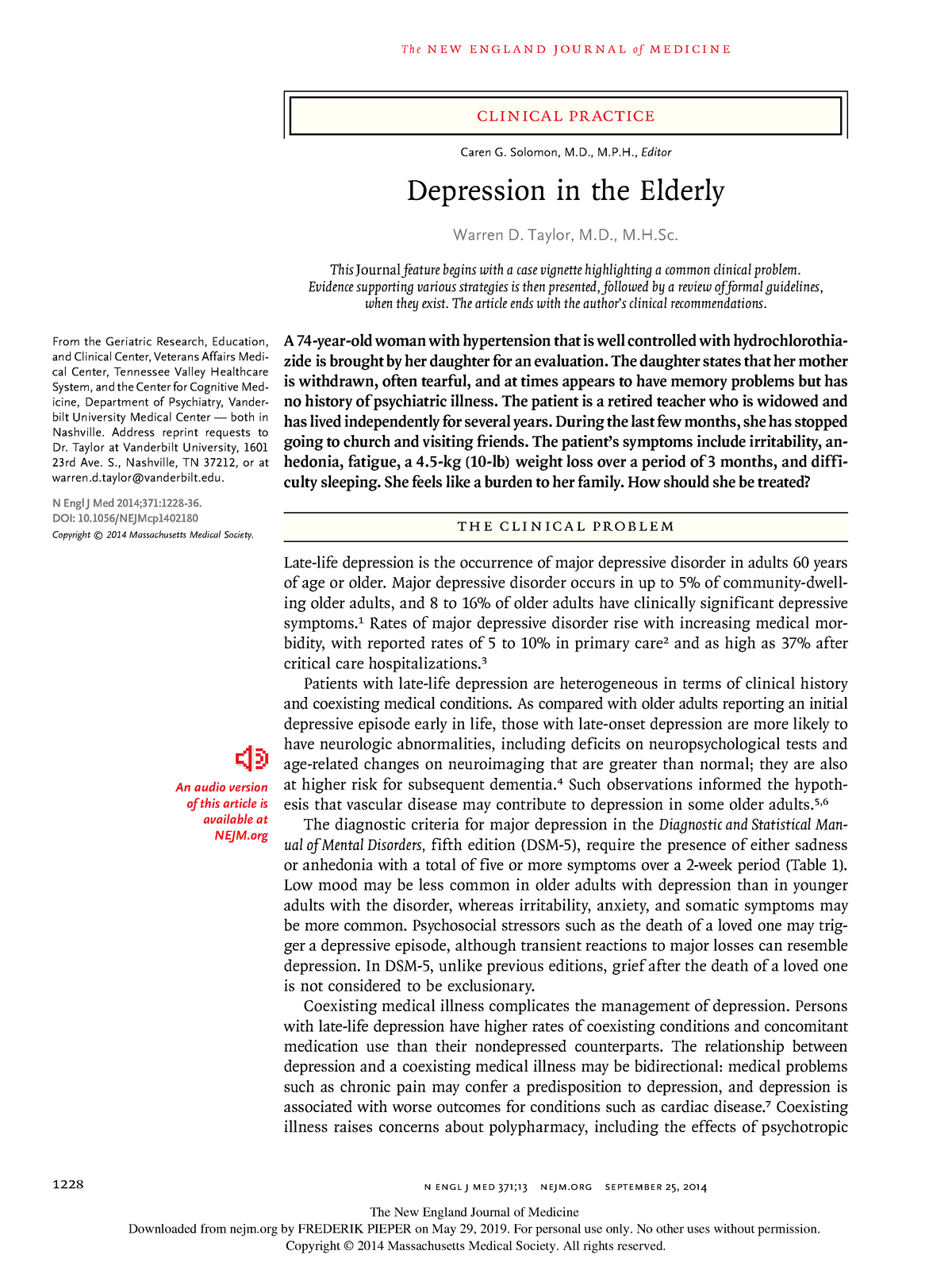 Depression In The Elderly: Clinical Practice And Treatment - Studocu