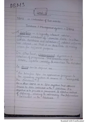 Dbms Notes Part 1 - Data Base Management System - Studocu