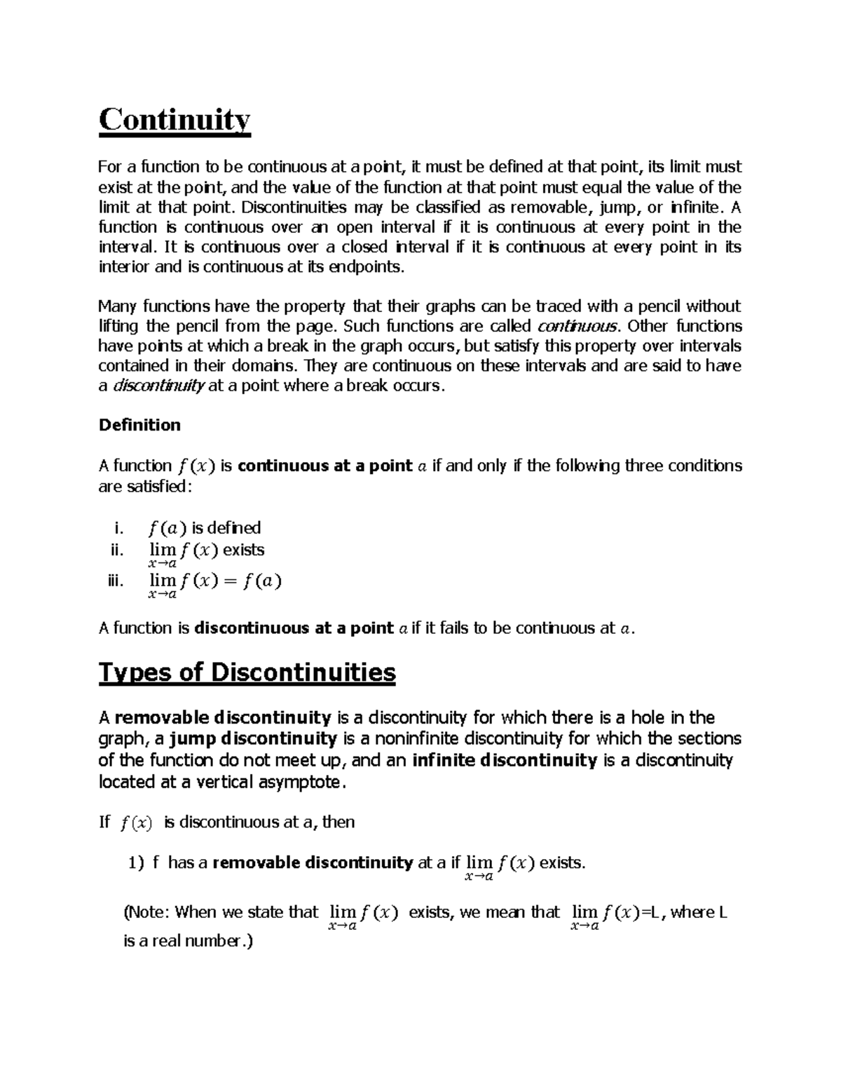 Continuity, Derivatives ITS TYPES - Maths - MNS UET Multan - Studocu