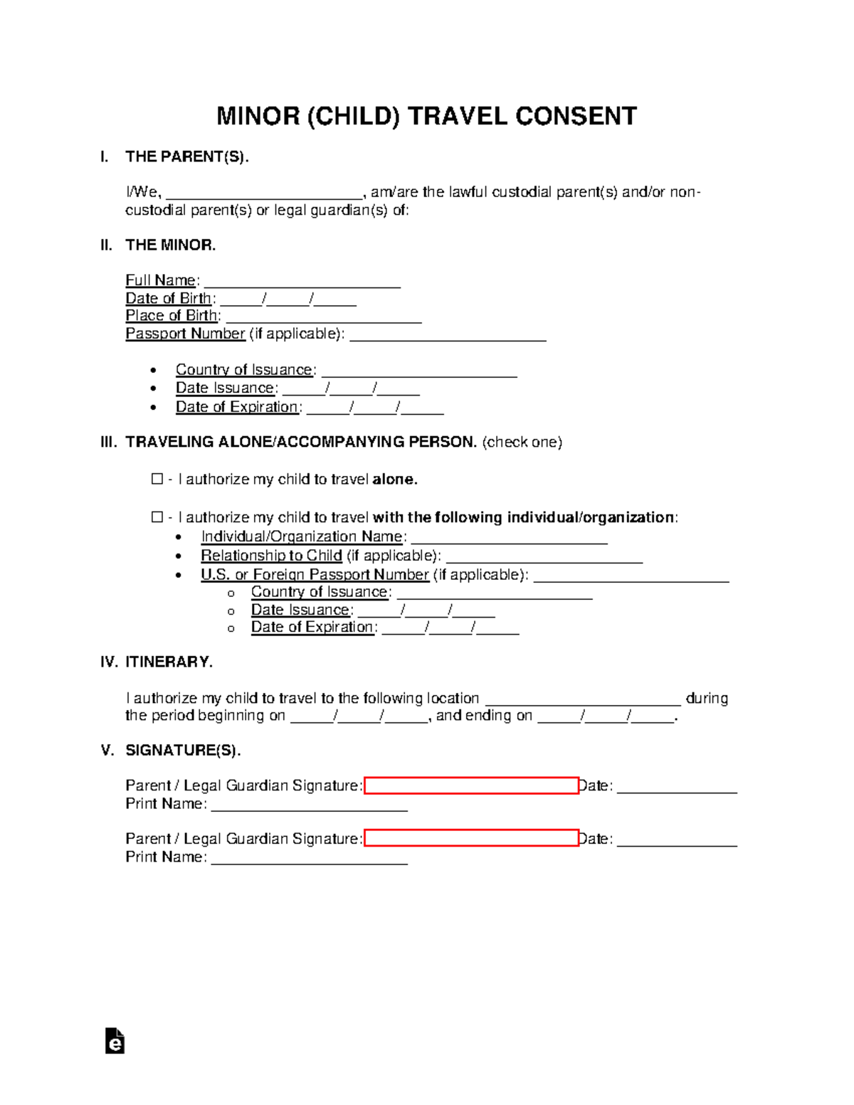 Minor Child Travel Consent Form - MINOR (CHILD) TRAVEL CONSENT I. THE ...