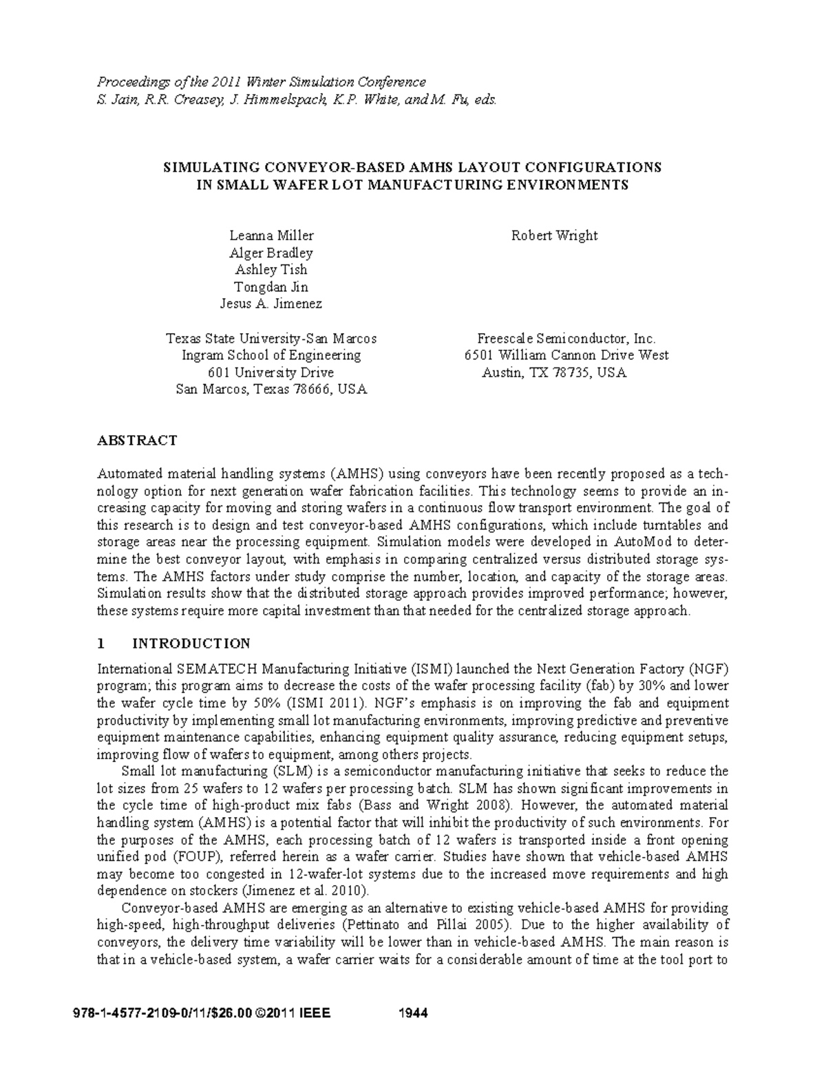 Simulating conveyor based amhs layout co - Proceedings of the 2011 ...