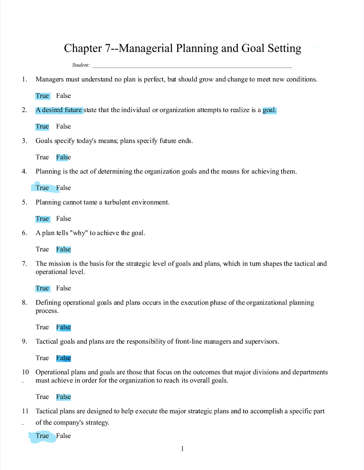 Chapter 7 - EXERCISE - Chapter 7-Managerial Planning And Goal ...