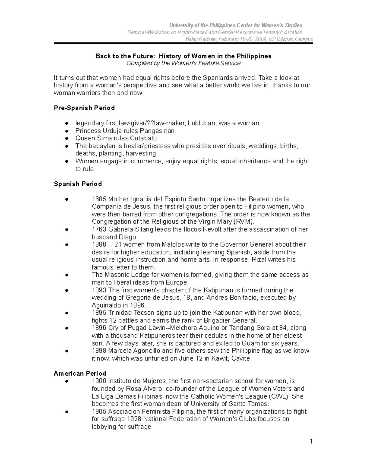 4a women in history WFS - GENSOC - Seminar-Workshop on Rights-Based and ...