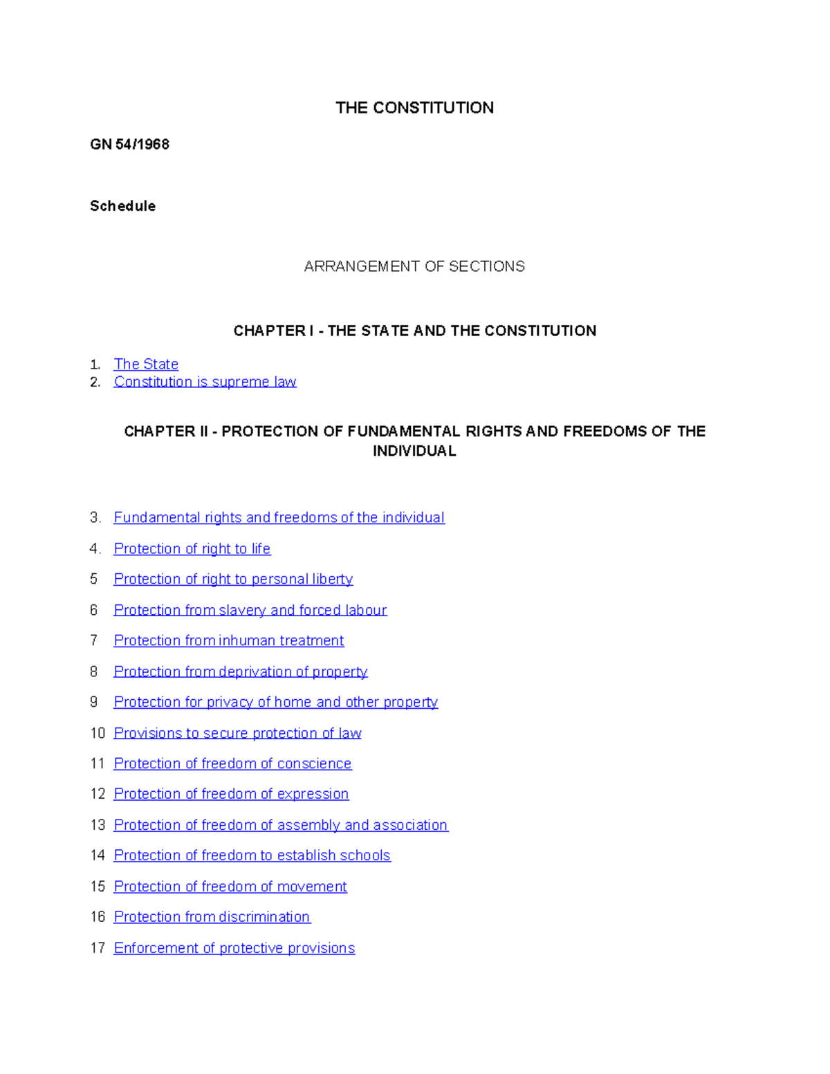 The Constitution - THE CONSTITUTION GN 54/ Schedule ARRANGEMENT OF ...