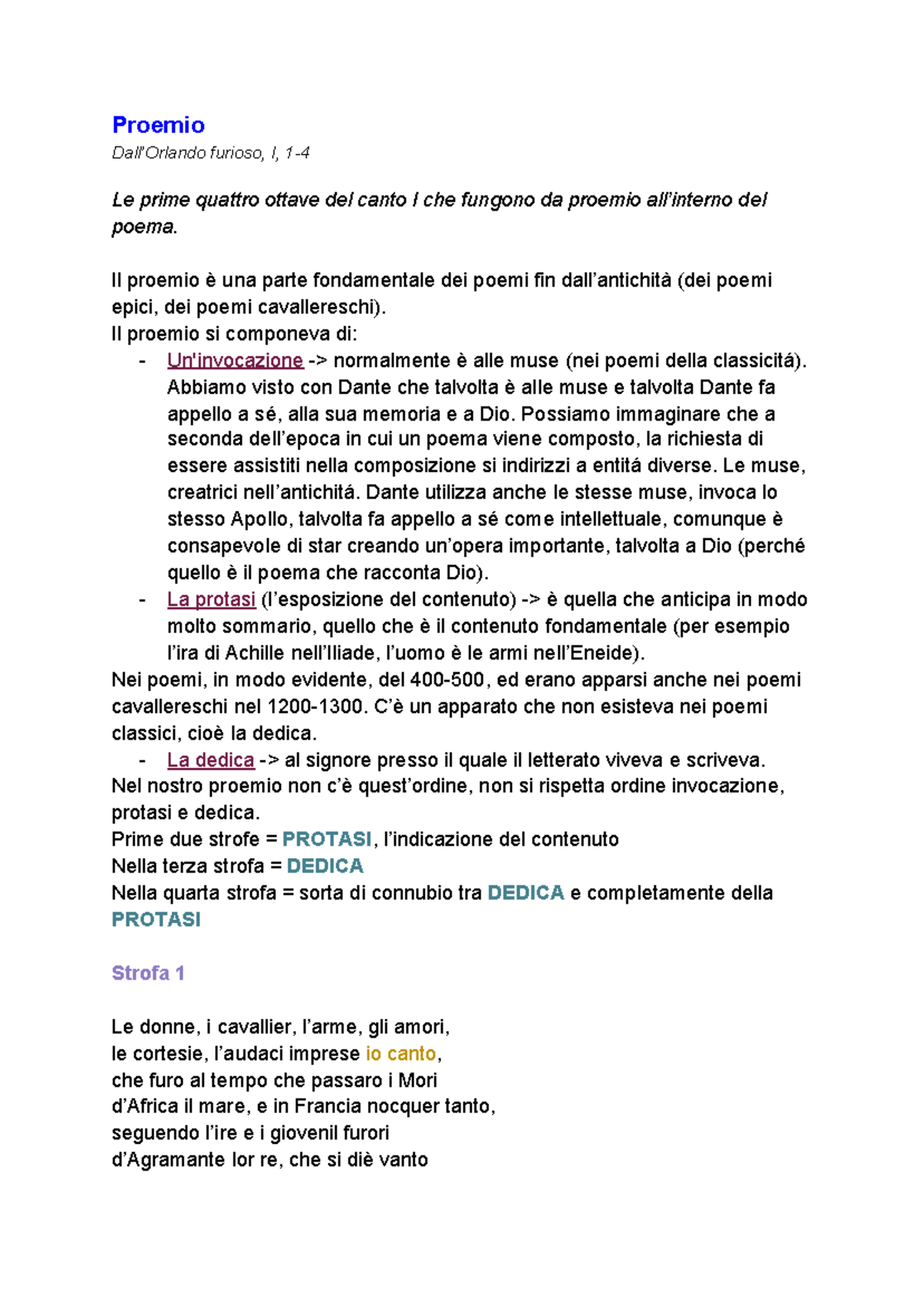 Proemio - Orlando furioso - Proemio Dall’Orlando furioso, I, 1- Le ...