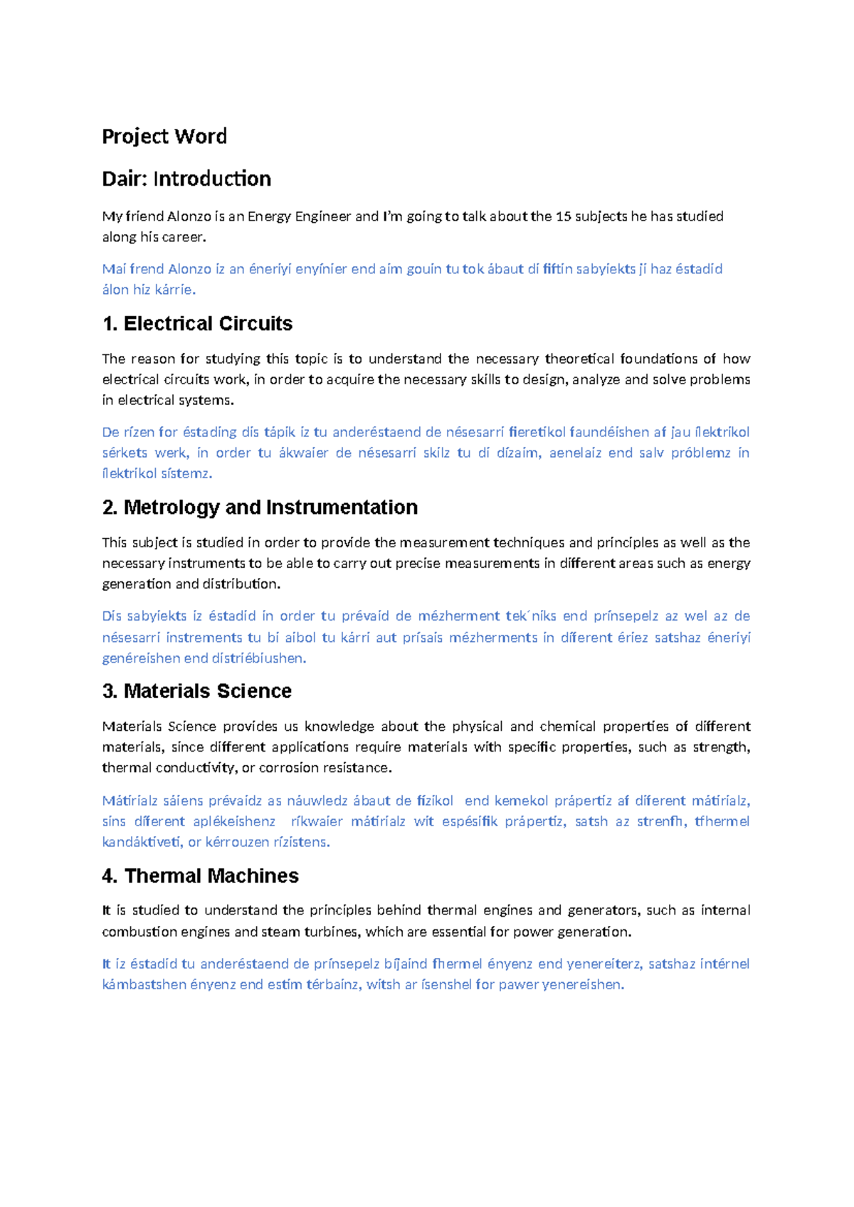 Project Word - Project Word Dair: Introduction My friend Alonzo is an ...