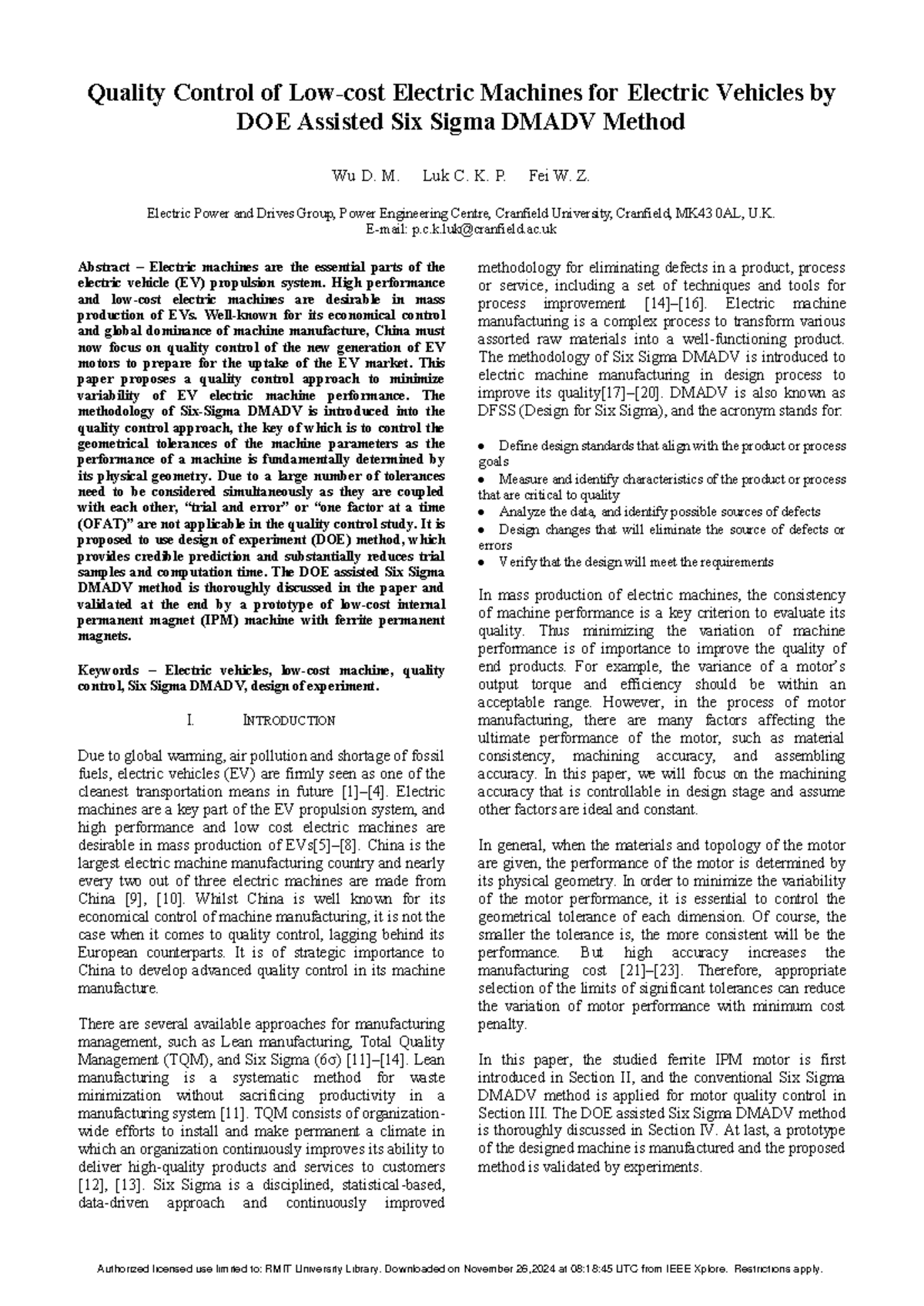 Quality control of low-cost electric machines for electric vehicles by ...