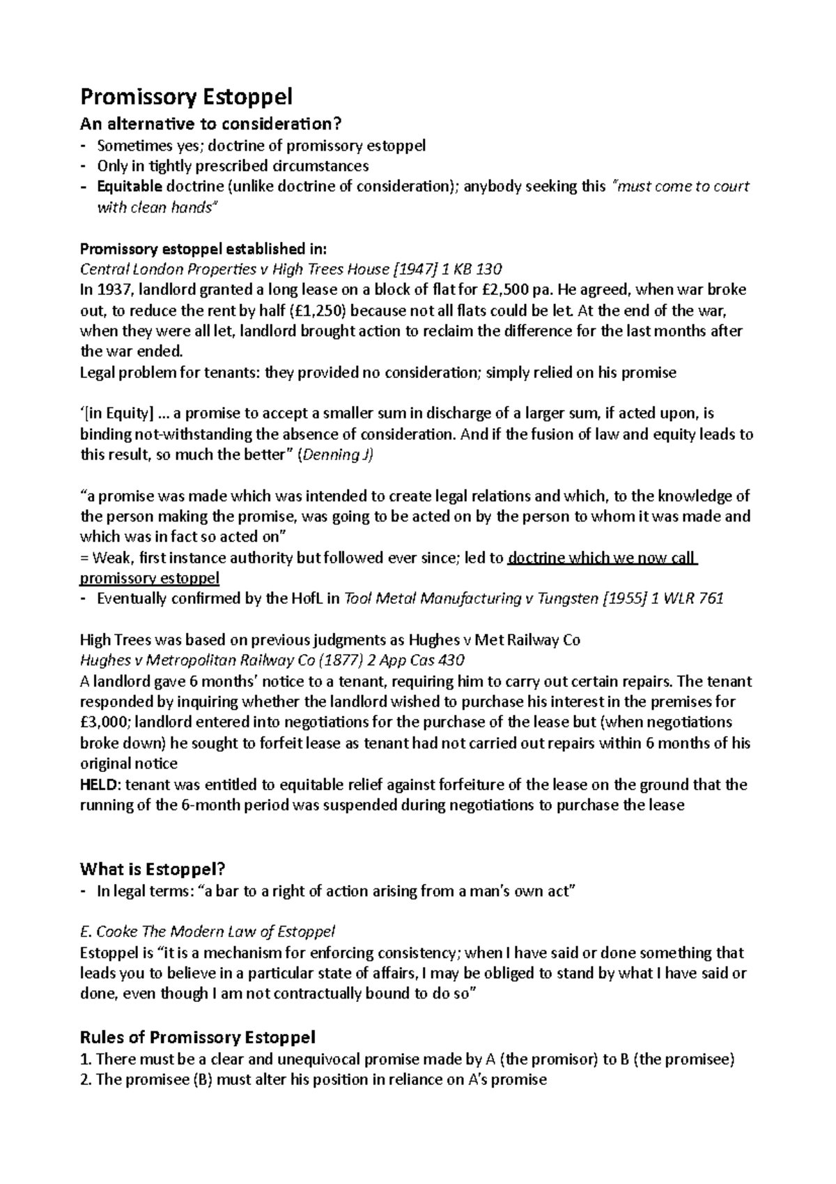 Promissory estoppel Promissory Estoppel An alternative to