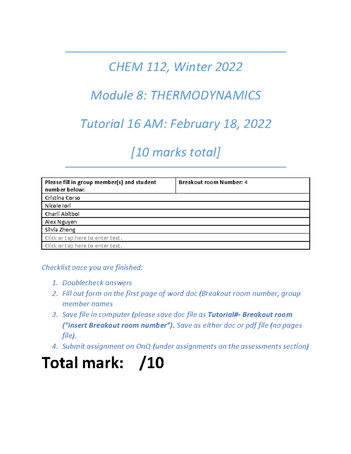 chemistry assignment december