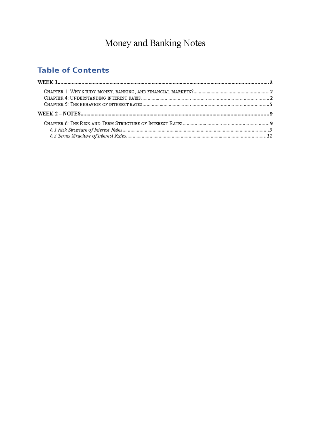 Money and Banking Notes Money and Banking Notes WEEK Studeersnel