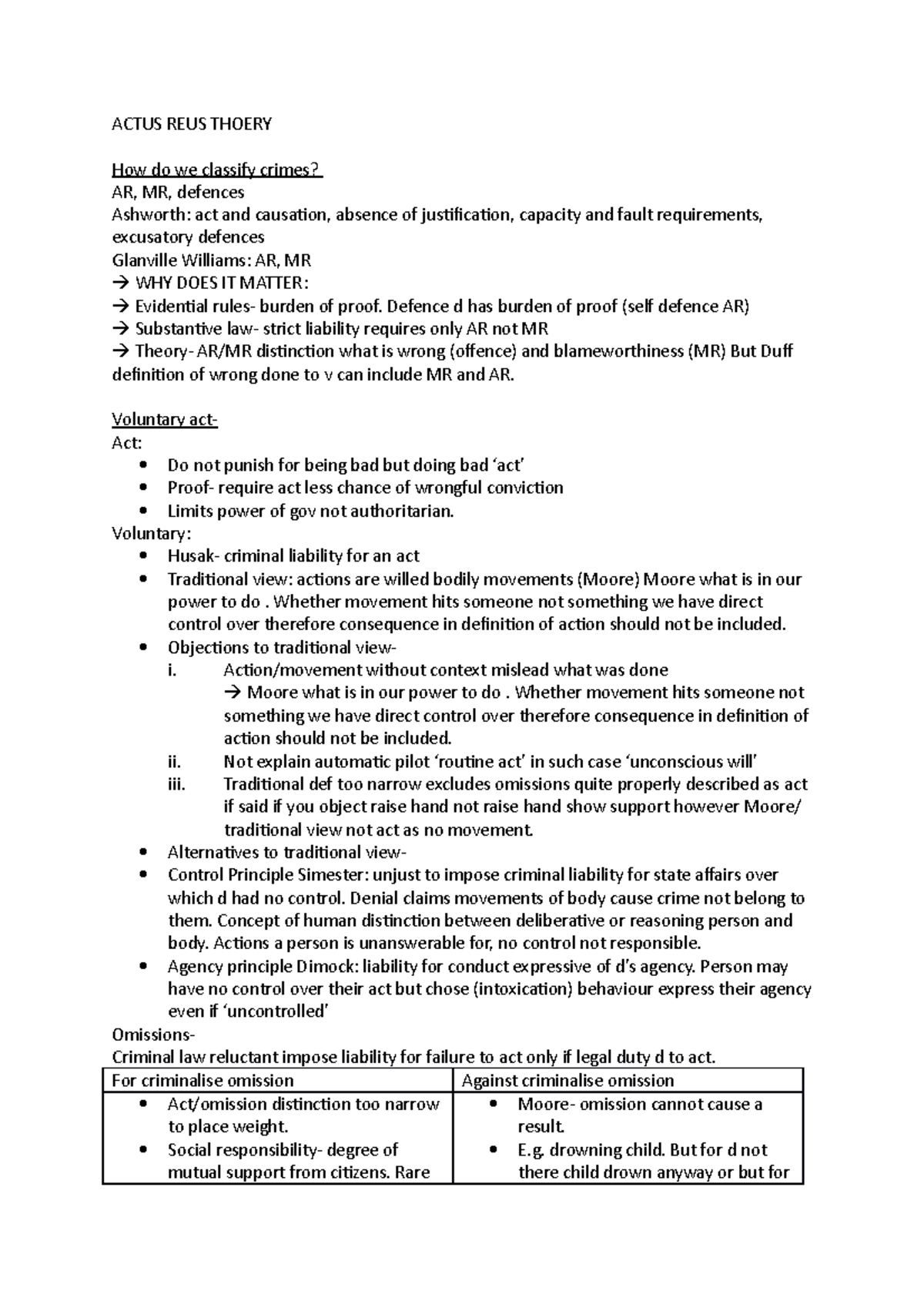 Actus REUS Theory revision - ACTUS REUS THOERY How do we classify ...