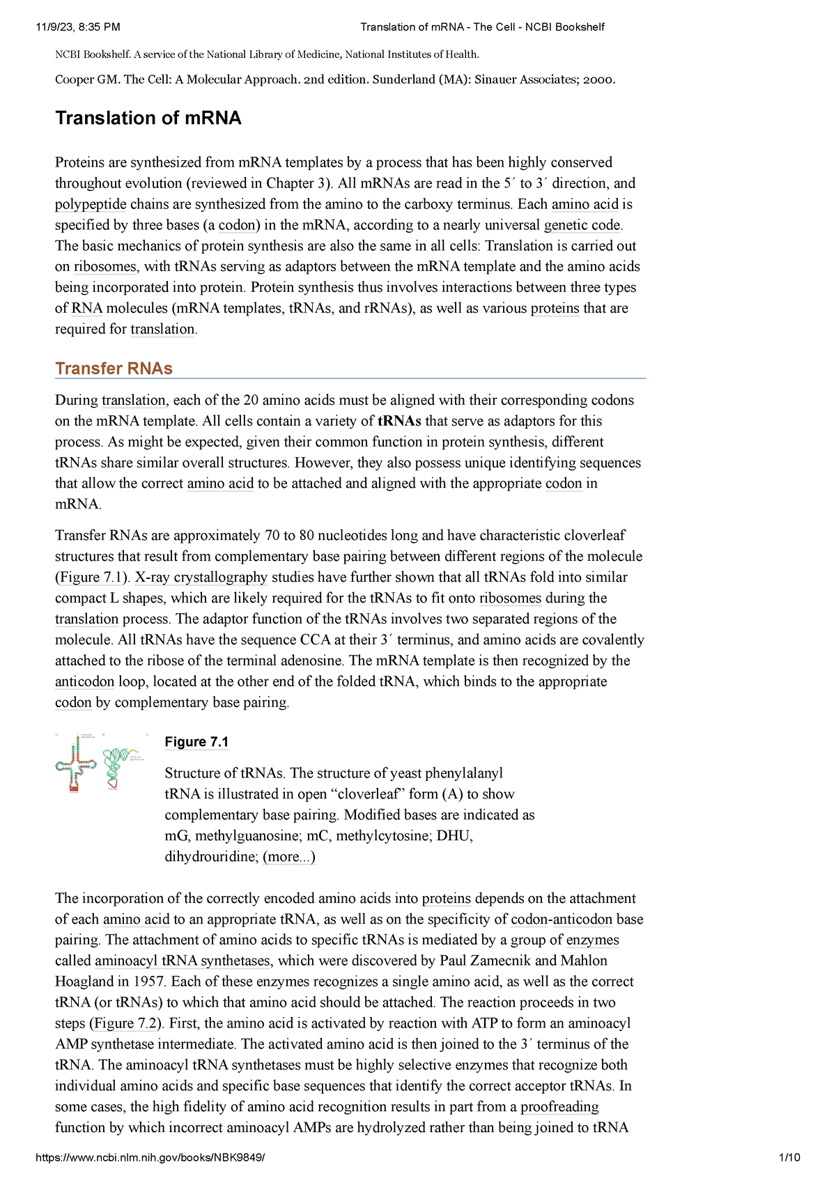 Translation Of M RNA - The Cell - NCBI Bookshelf - NCBI Bookshelf. A ...