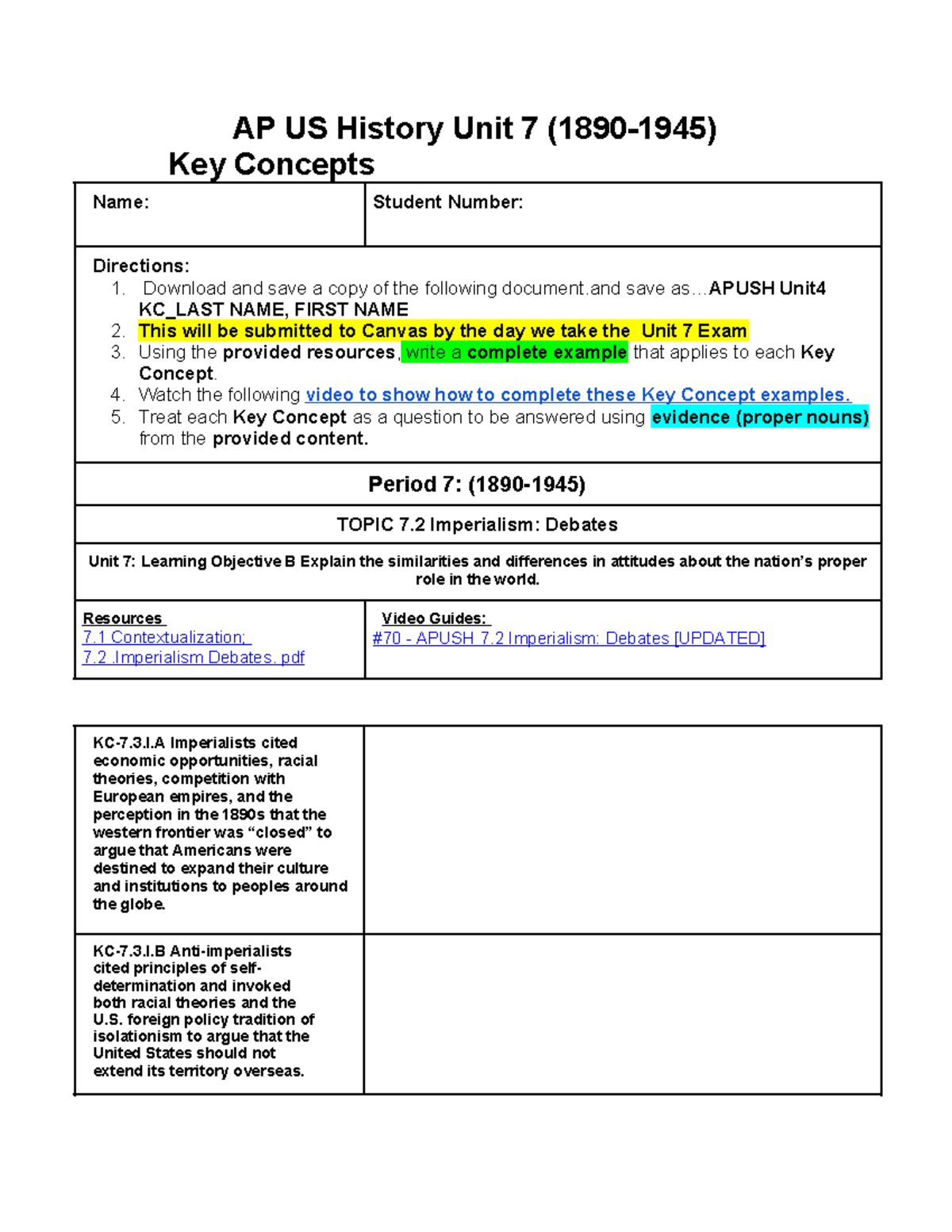 Apush Unit 7 Key Concepts - AP US History Unit 7 (1890-1945) Key ...