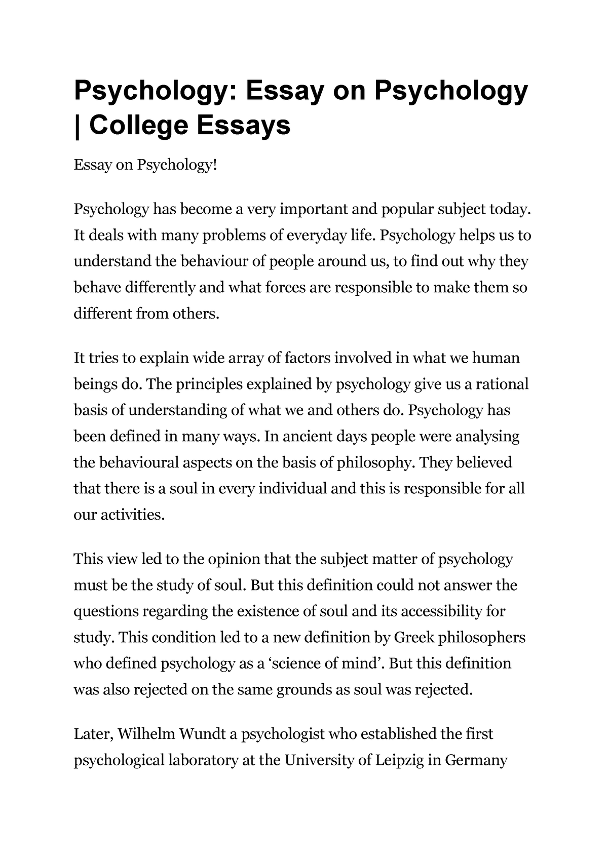 essay on psychology